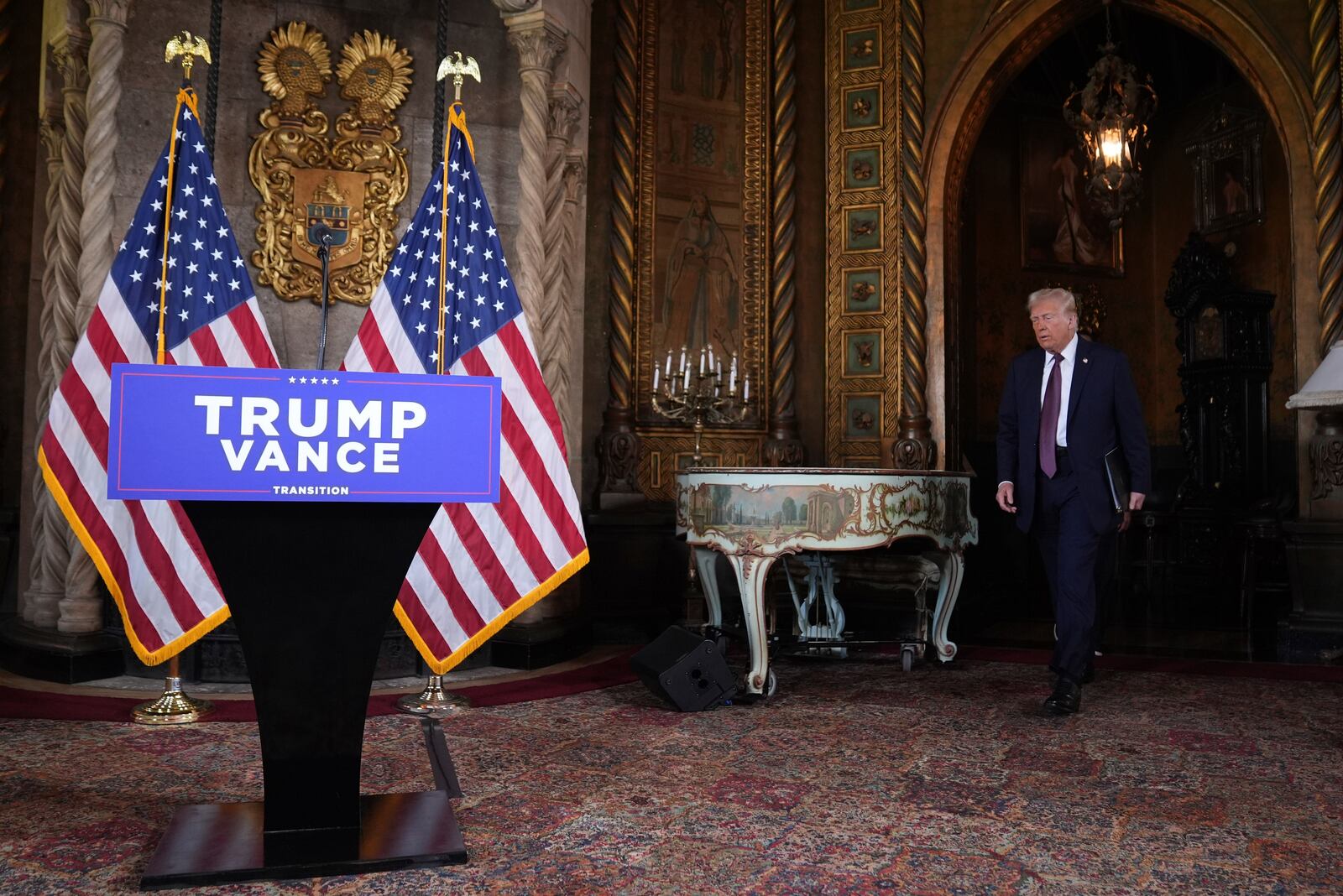 President-elect Donald Trump speaks during a news conference at Mar-a-Lago, Tuesday, Jan. 7, 2024, in Palm Beach, Fla. (AP Photo/Evan Vucci)