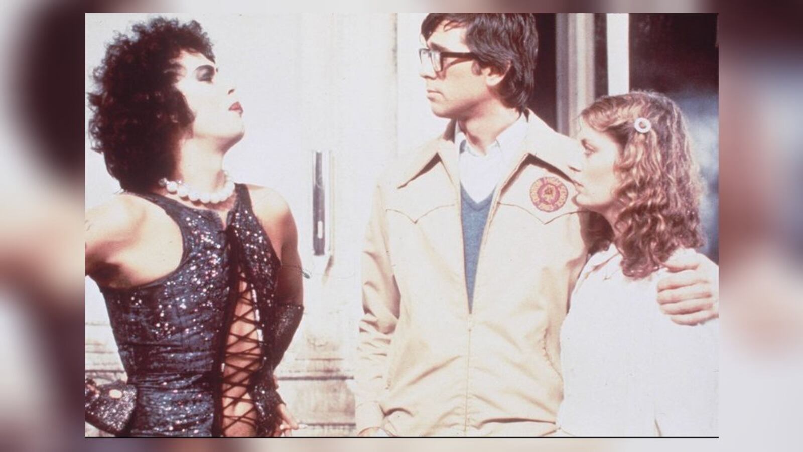 Left to right: Tim Curry (Dr. Frank-N-Furter), Barry Bostwick (Brad Majors) and Susan Sarandon (Janet Weiss) in “The Rocky Horror Picture Show.” FILE PHOTO