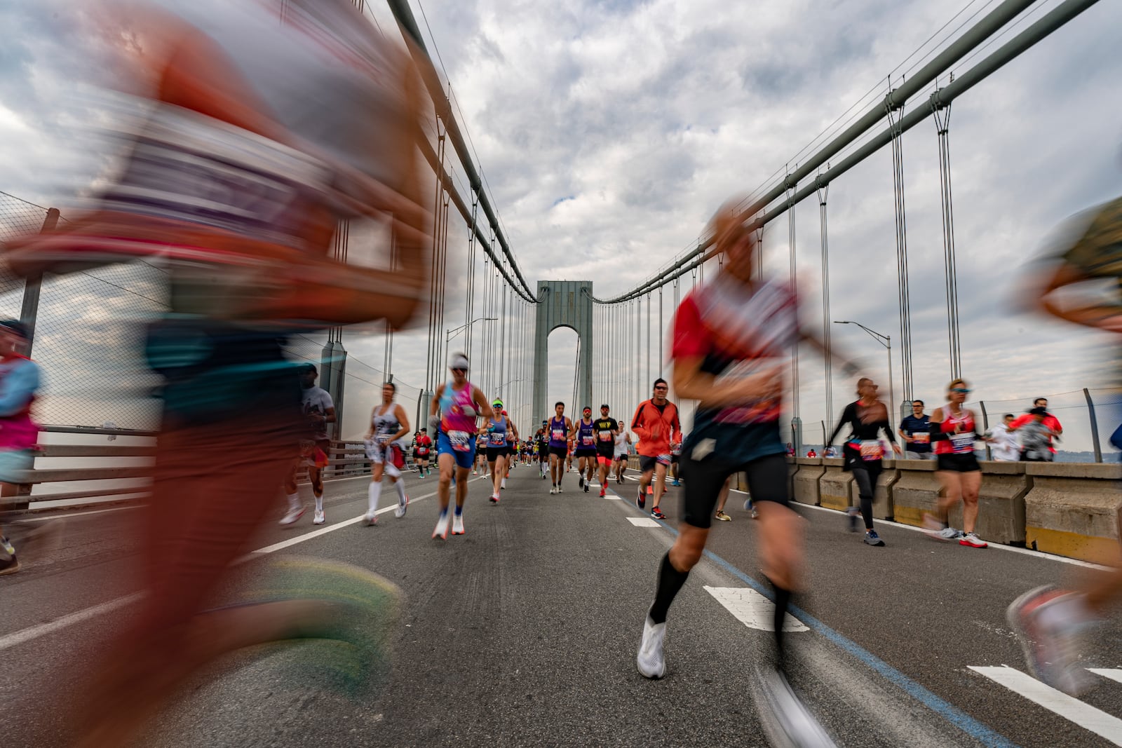 FILE - Runners cross the Verrazzano-Narrows Bridge at the start of the New York City Marathon, in New York, Sunday, Nov. 5, 2023. (AP Photo/Peter K. Afriyie, File)