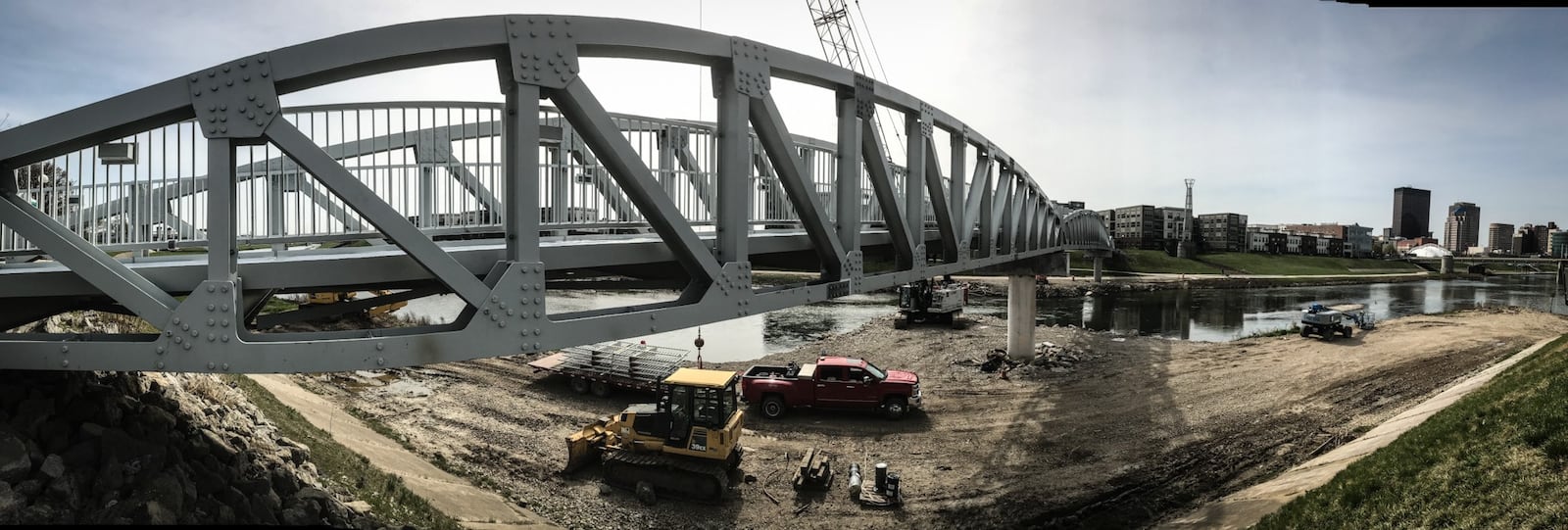 The pedestrian bridge that connects Deeds Point and RiverScape has reopened. JIM NOELKER/STAFF