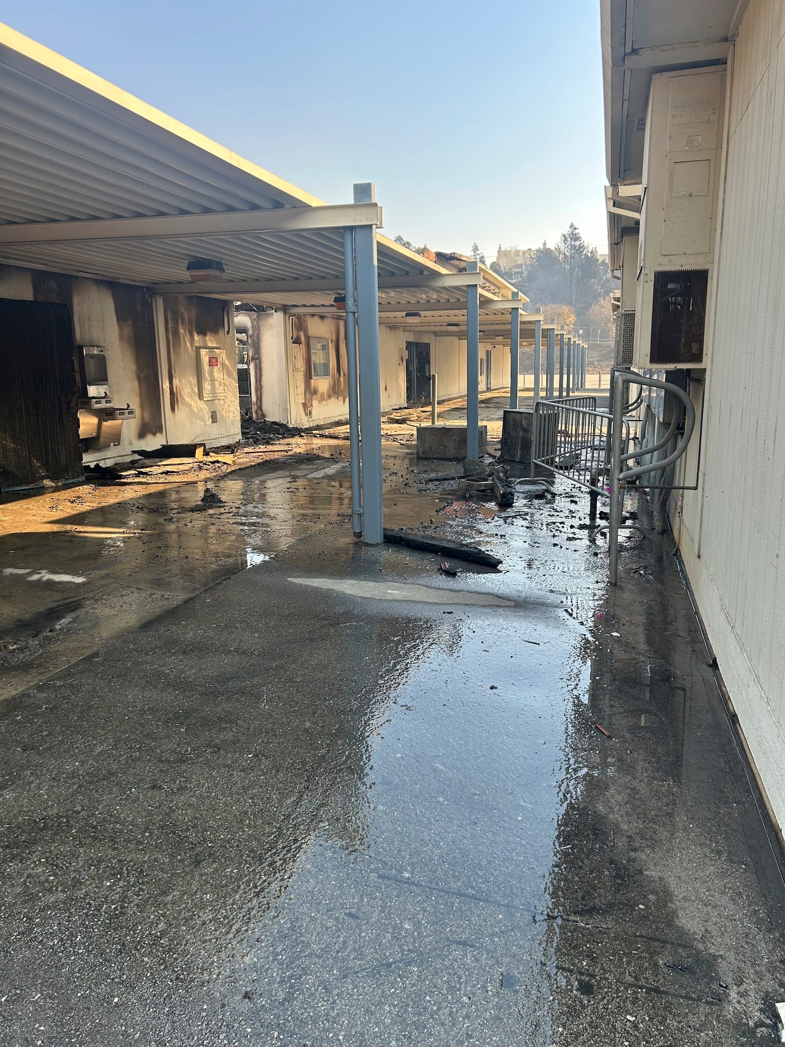 Damage from the Palisades Fire is seen on the Palisades Charter High School campus in the Pacific Palisades neighborhood of Los Angeles on Jan. 9, 2025. (Rafael Negroe via AP)