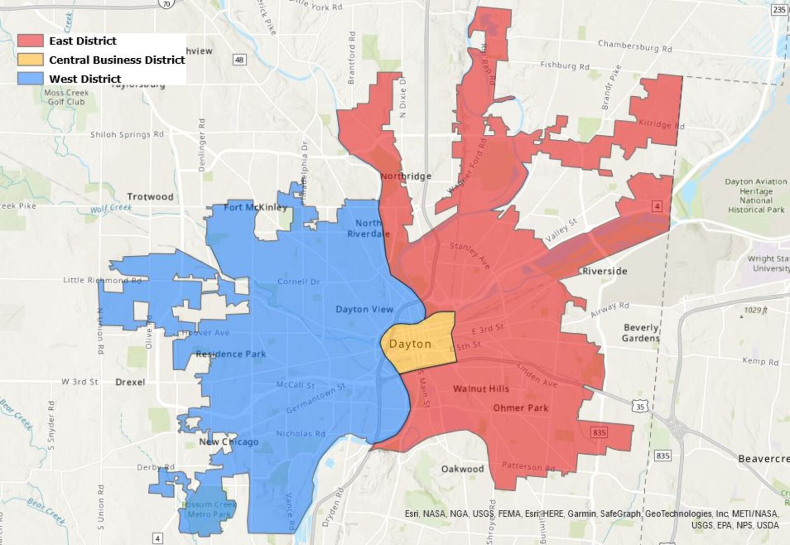 A map showing the Dayton Police Department's patrol operations districts. CONTRIBUTED