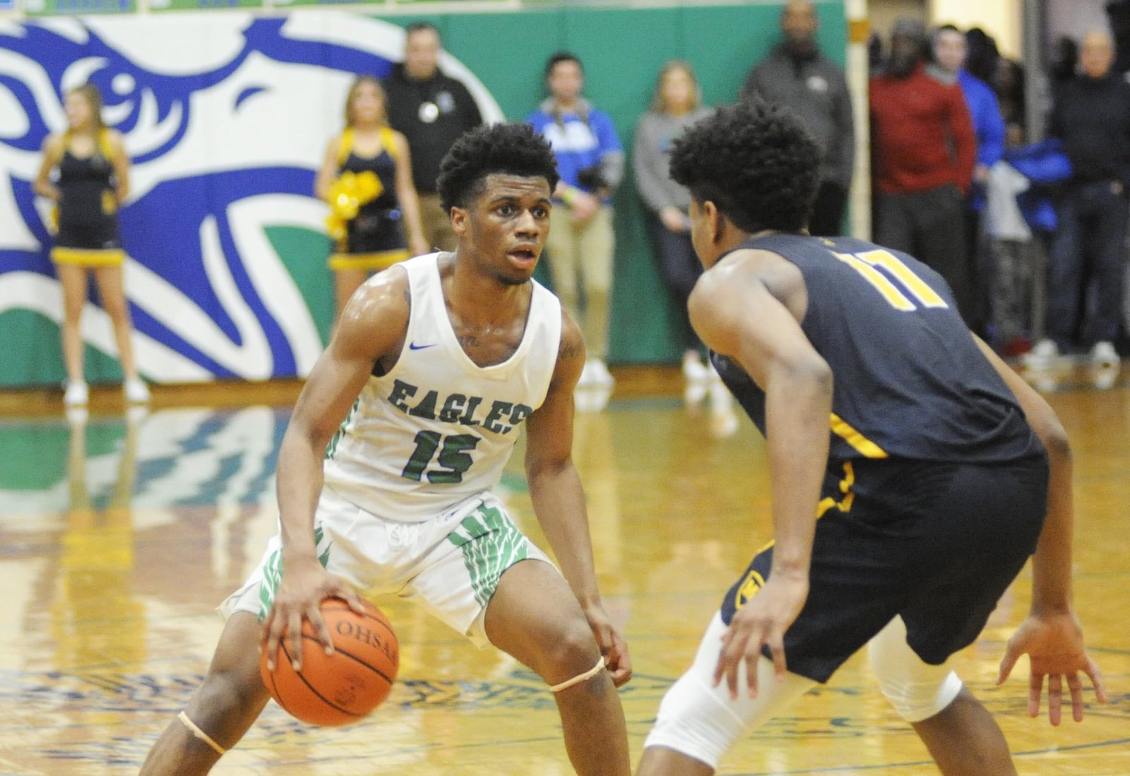 CJ’s Milton Gage (with ball) scored a game-high 26 points. CJ lost to visiting Cin. Moeller 62-55 in a boys high school basketball game on Sat., Feb. 2, 2019. MARC PENDLETON / STAFF