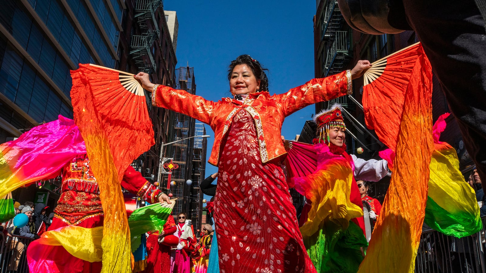 FILE - Revelers take part during the Chinese New Year "The Dragon" parade in the Chinatown neighborhood of Manhattan, Sunday, Feb. 25, 2024, in New York. (AP Photo/Eduardo Munoz Alvarez, File)