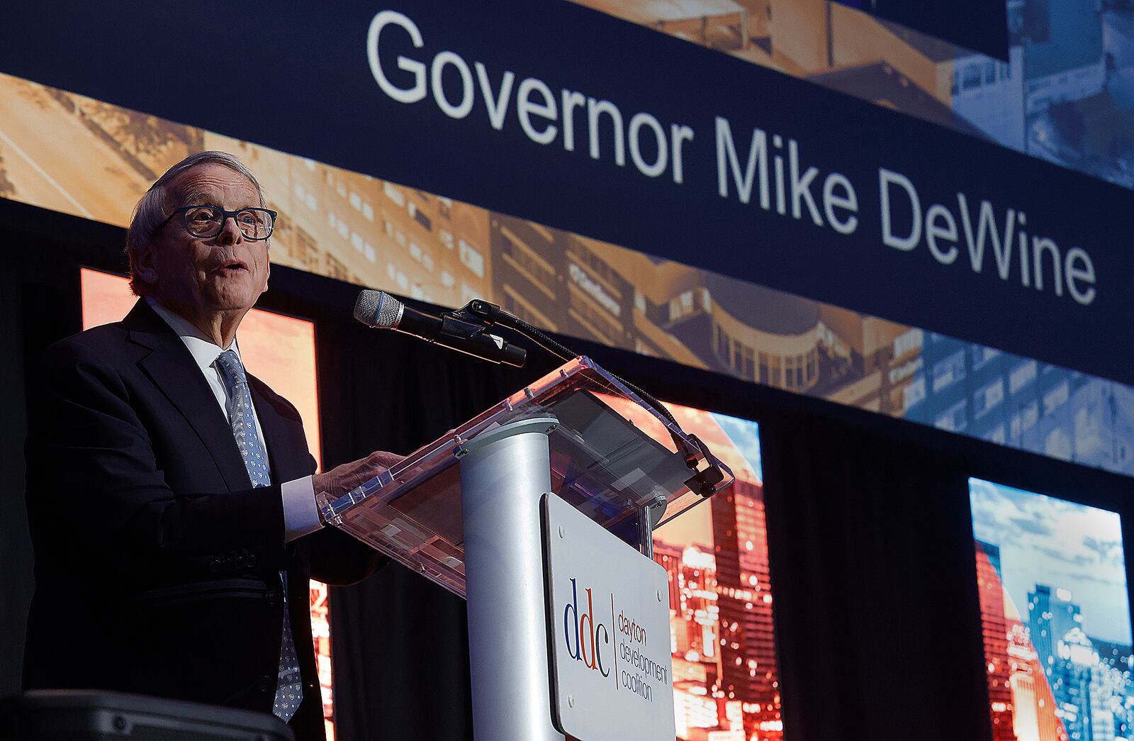 Ohio Governor Mike DeWine gave remarks, Wed. Feb. 5, 2025 at the Dayton Development Coalition Annual Meeting and Economic Review for a look back on the economic wins in 2024 and the economic landscape for 2025. MARSHALL GORBY\STAFF