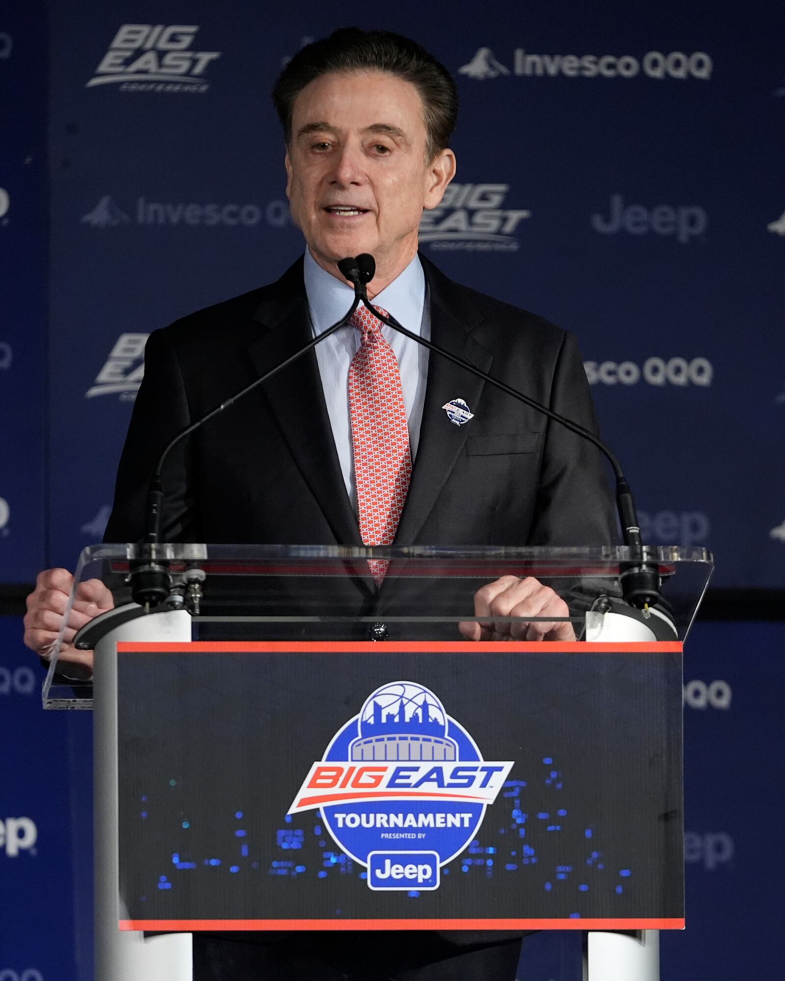 St. John's head coach Rick Pitino, who his first Big East Coach of the Year award, speaks during a news conference before the Big East Conference basketball tournament Wednesday, March 12, 2025, in New York. (AP Photo/Frank Franklin II)