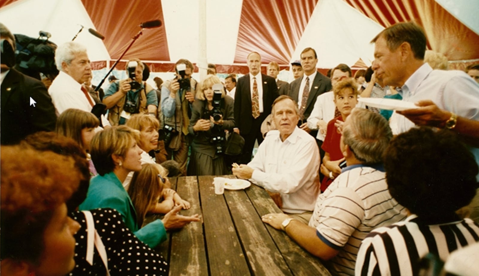 President George H.W. Bush and Ohio Governor George Voinovich at the Community Picnic in Brookville, July, 1992.