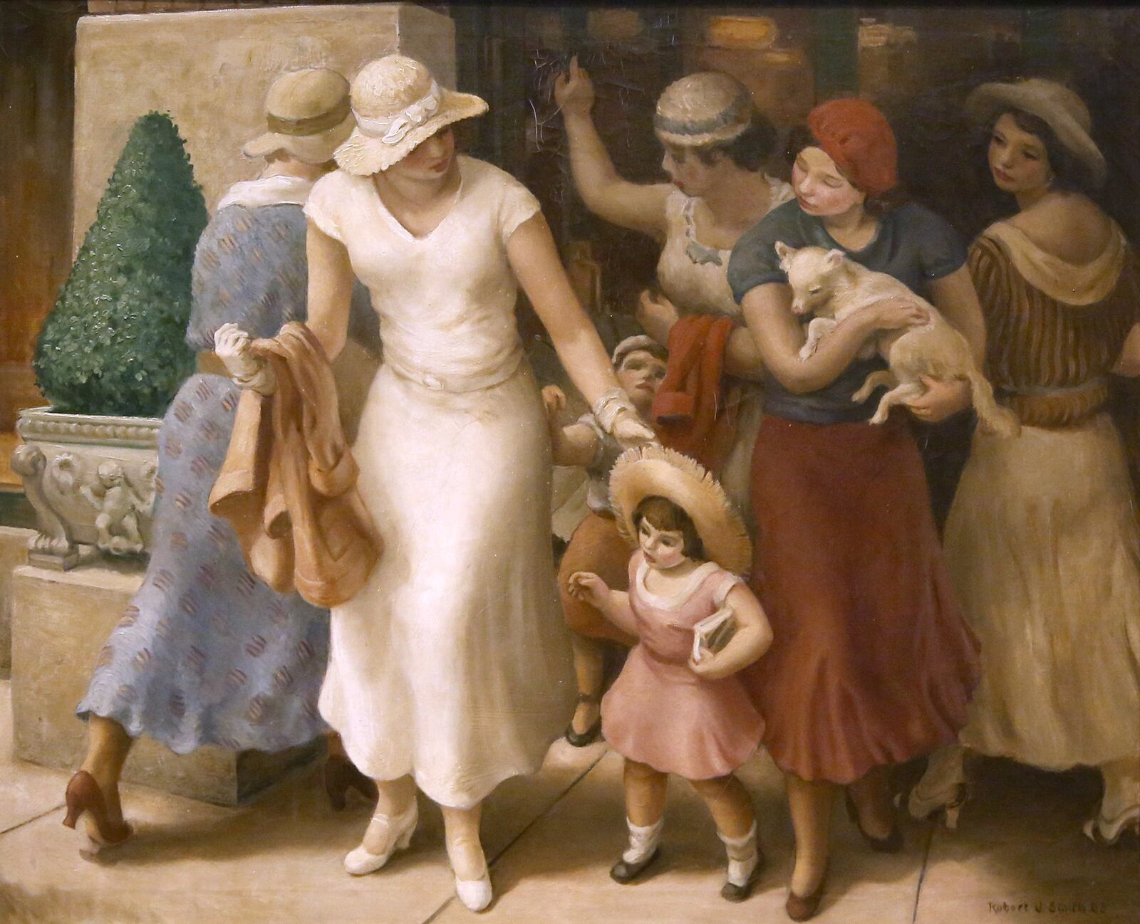 Store Front by Robert J. Smith. A mother and child are the focus of this painting that captures a scene at Rike’s Department Store in Dayton. The painting, created in 1933, offers “an idealized vision of her dual role in modern society as both a devout consumer and a dutiful mother,” according to Dayton Art Institute research. LISA POWELL / STAFF