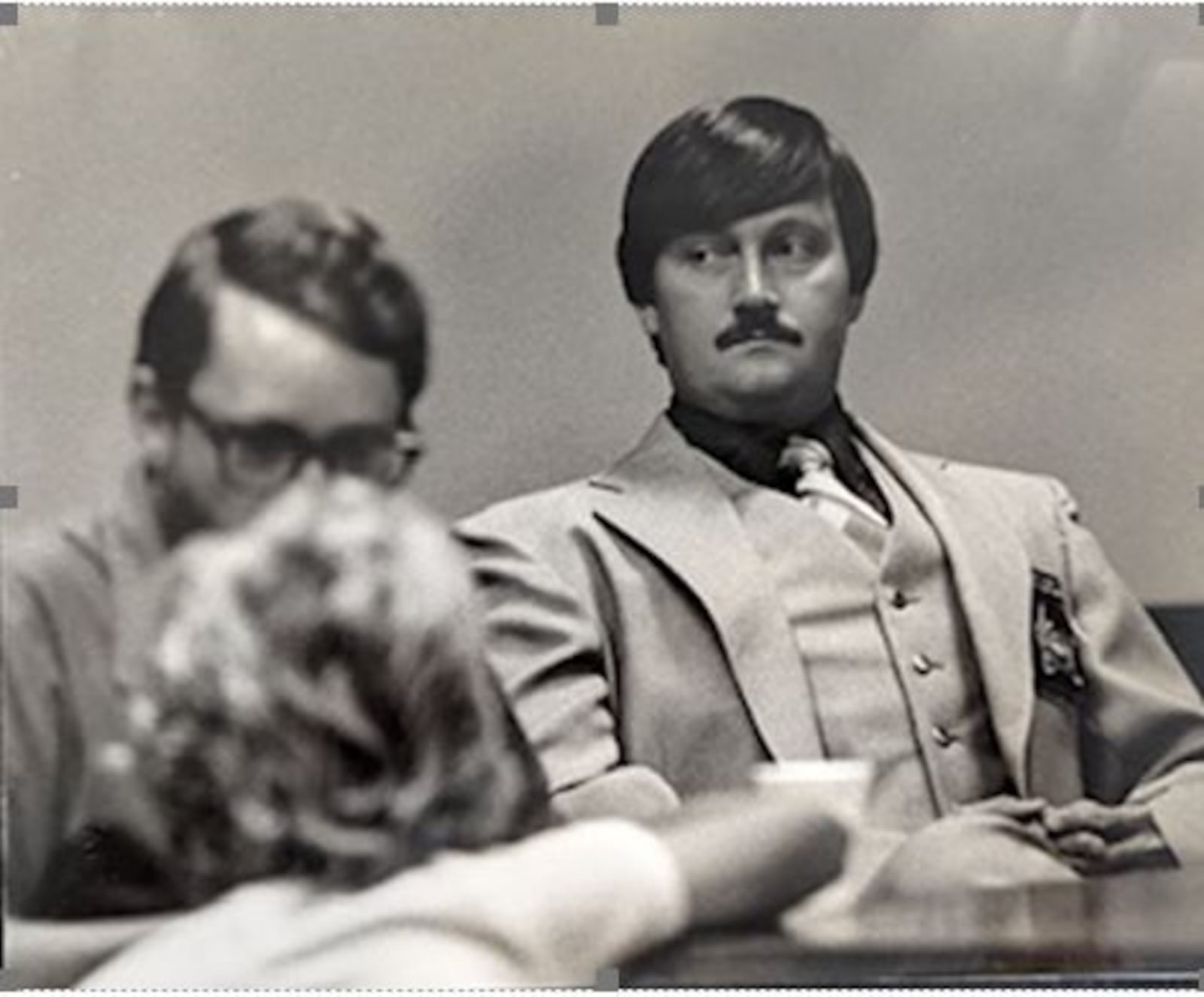 Butler County Sheriff's Office Specialist Mike Grimes (right) guarding James Ruppert during his trial in Butler County. Photo by Jim Denny/SUBMITTED