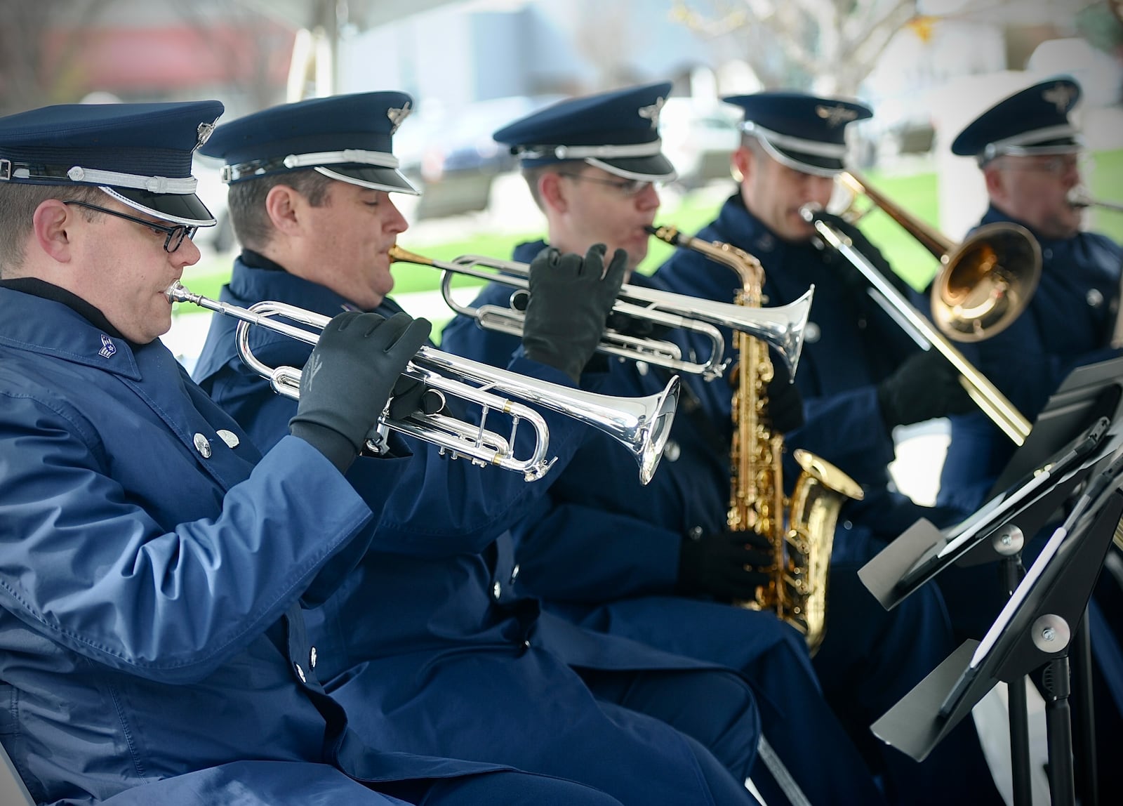 The Air Force, Spirit of Flight performed, April 3, 2024, during the ceremony "50 Years Later: Remembering the Xenia Tornado." The event was held on Main Street in downtown Xenia. MARSHALL GORBY\STAFF