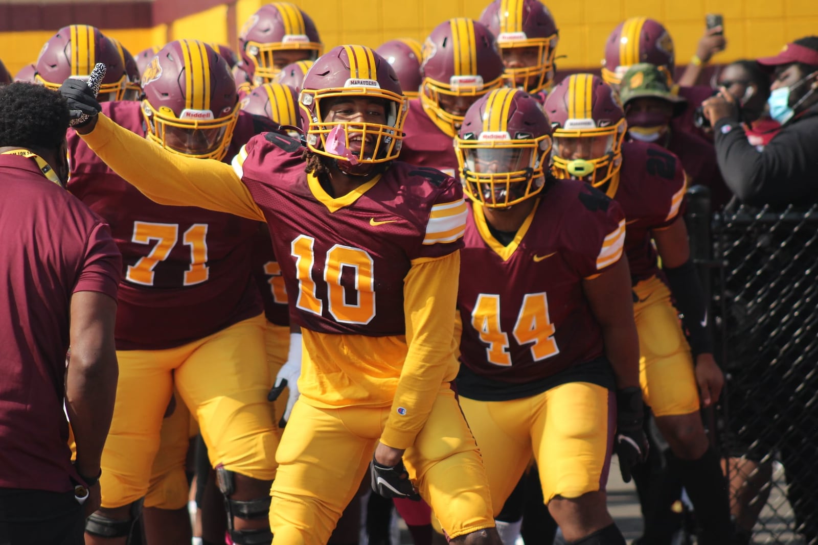 Central State players prepare to take the field for Saturday's homecoming game at McPherson Stadium. Central State Athletics photo