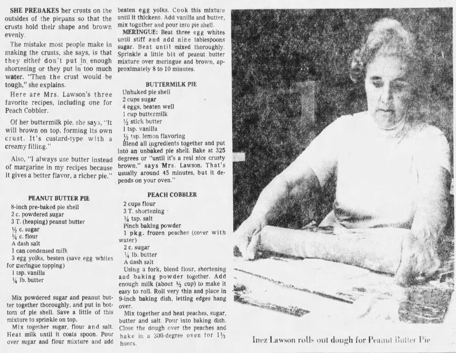 Inez Lawson baked all of her pies and home and brought them to the Ivy Lounge. She made three in the morning for the lunchtime crowd and three in the afternoon for the evening business. DAYTON DAILY NEWS ARCHIVES