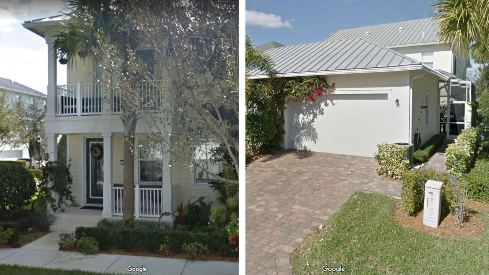 Pictured in 2015 Street View images is the Jupiter, Fla., home and garage where authorities believe Gretchen Stoughton Anthony, 51, was slain. David Ethan Anthony, 44, is charged with murder and kidnapping in the March 21, 2020, disappearance and suspected killing of his estranged wife.