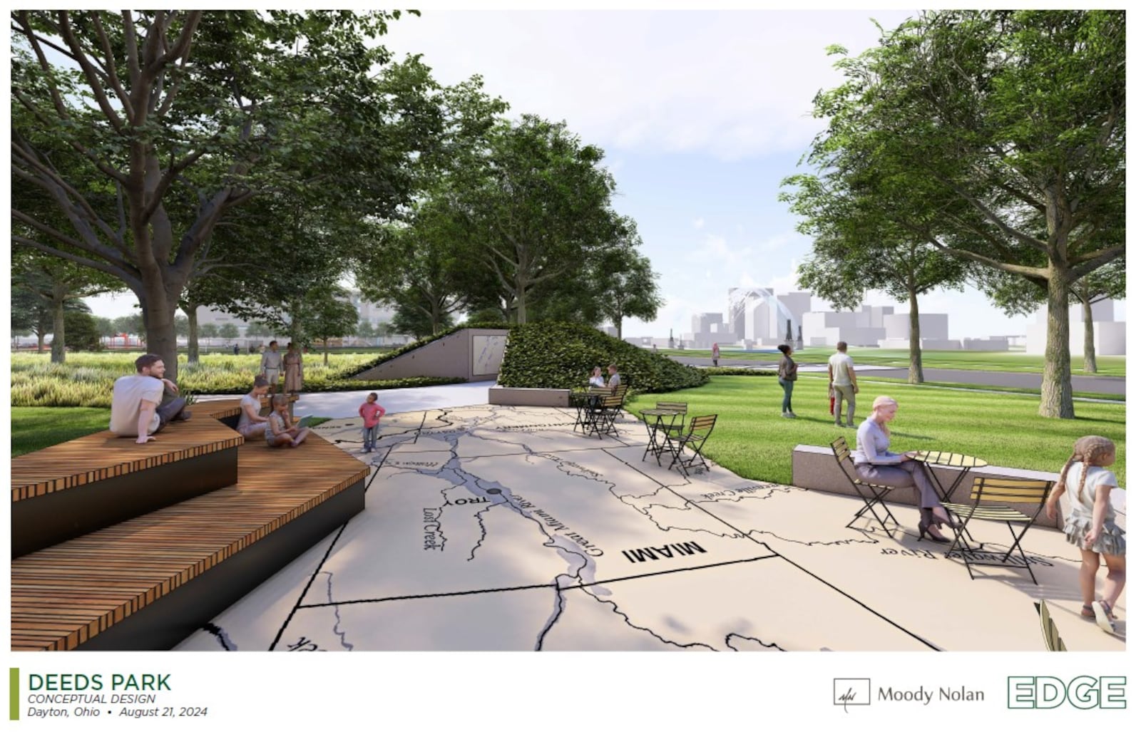 A conceptual rendering of what the proposed Colonel Deeds Park might look like. The new public park will be built just north of the Greater Dayton School. CONTRIBUTED