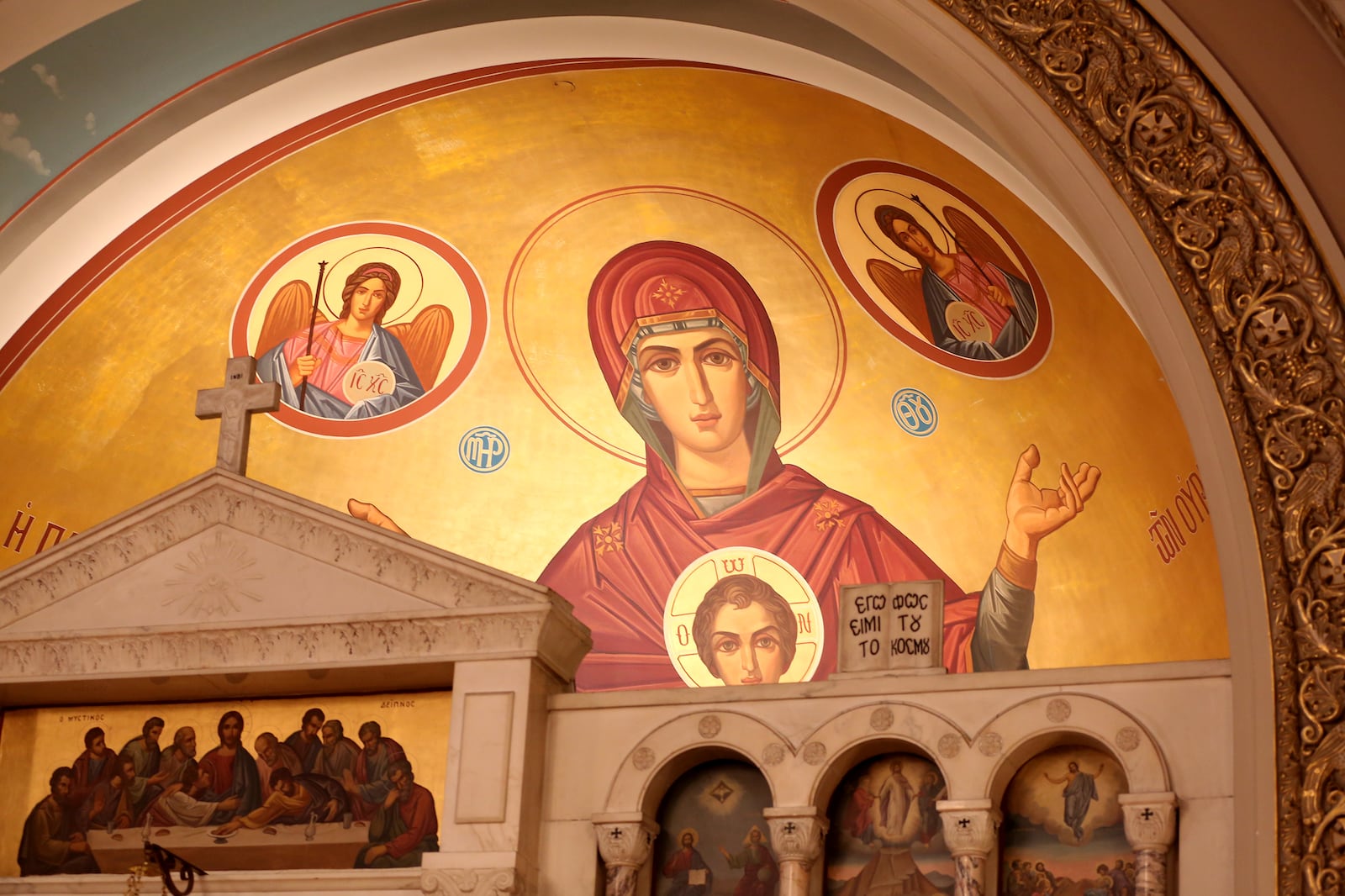 An icon of the Virgin Mary highlights the apse above the sanctuary of the Annunciation Greek Orthodox Church, 500 Belmonte Park North in Dayton. The Annunciation Greek Orthodox Church organizes the annual Dayton Greek Festival. LISA POWELL / STAFF