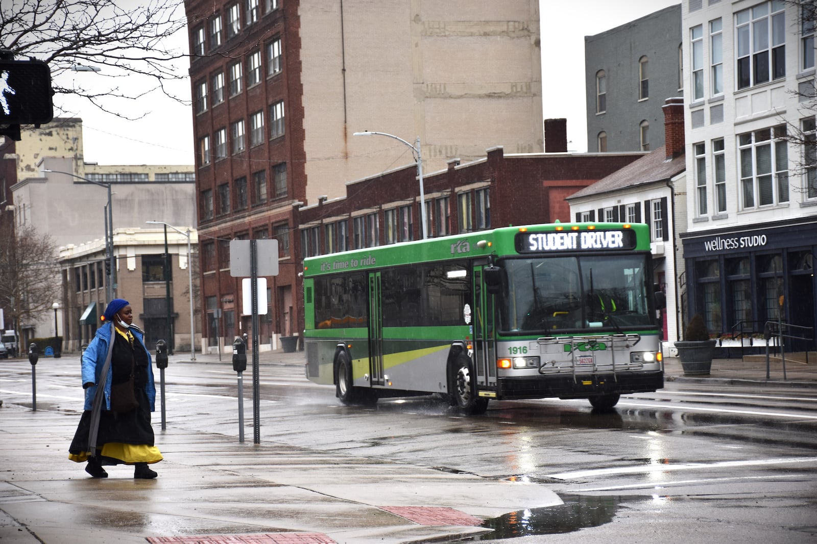 A Greater Dayton RTA bus travels south on Jefferson Street in downtown Dayton. CORNELIUS FROLIK / STAFF