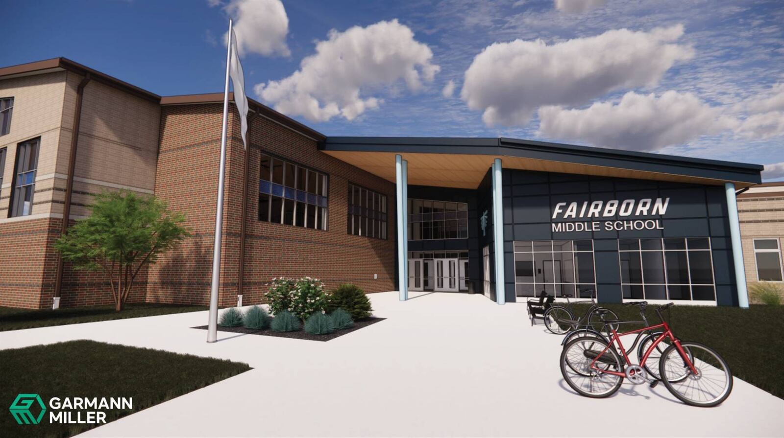 A rendering of the new Baker Middle School, the last of Fairborn City Schools' academic facilities to be rebuilt in the district. CONTRIBUTED