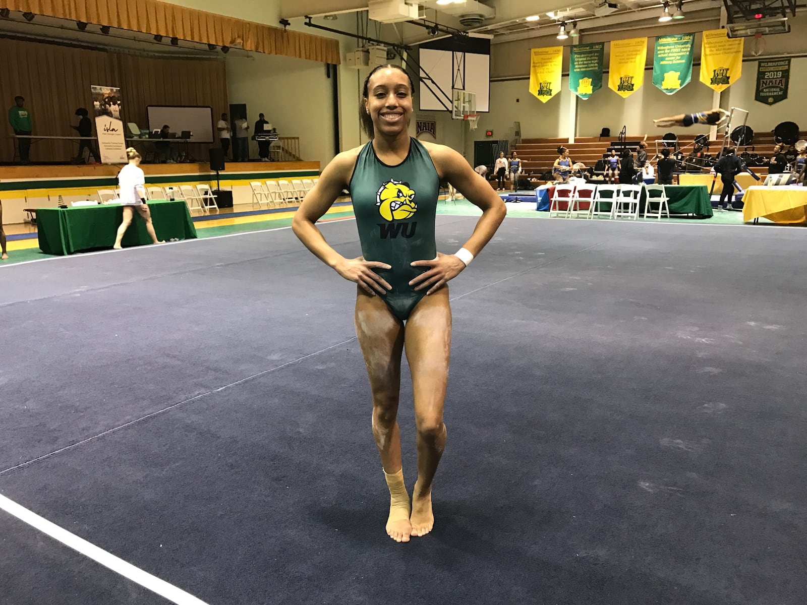 Kiora Peart-Williams, a sophomore from Toronto, Canada, has become the most accomplished gymnast on the Wilberforce team, this season. She won the bars at last Sunday’s meet at Wilberforce. Tom Archdeacon/CONTRIBUTED