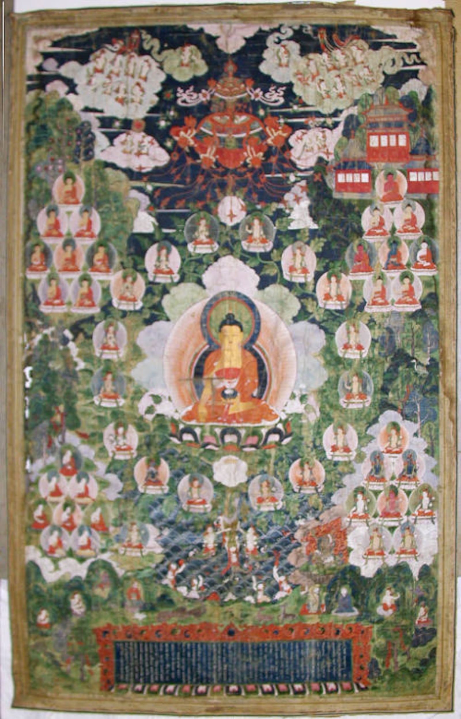 Curated is dedicated to the conservation of a work donated to the museum by Benefactor Julia Shaw Patterson Carnell. The artwork (pictured) is titled, “Contemplation on Manjushri’s Buddha Field.” The museum hopes to repair tears in the fabric and stabilize loose paint (CONTRIBUTED PHOTO).