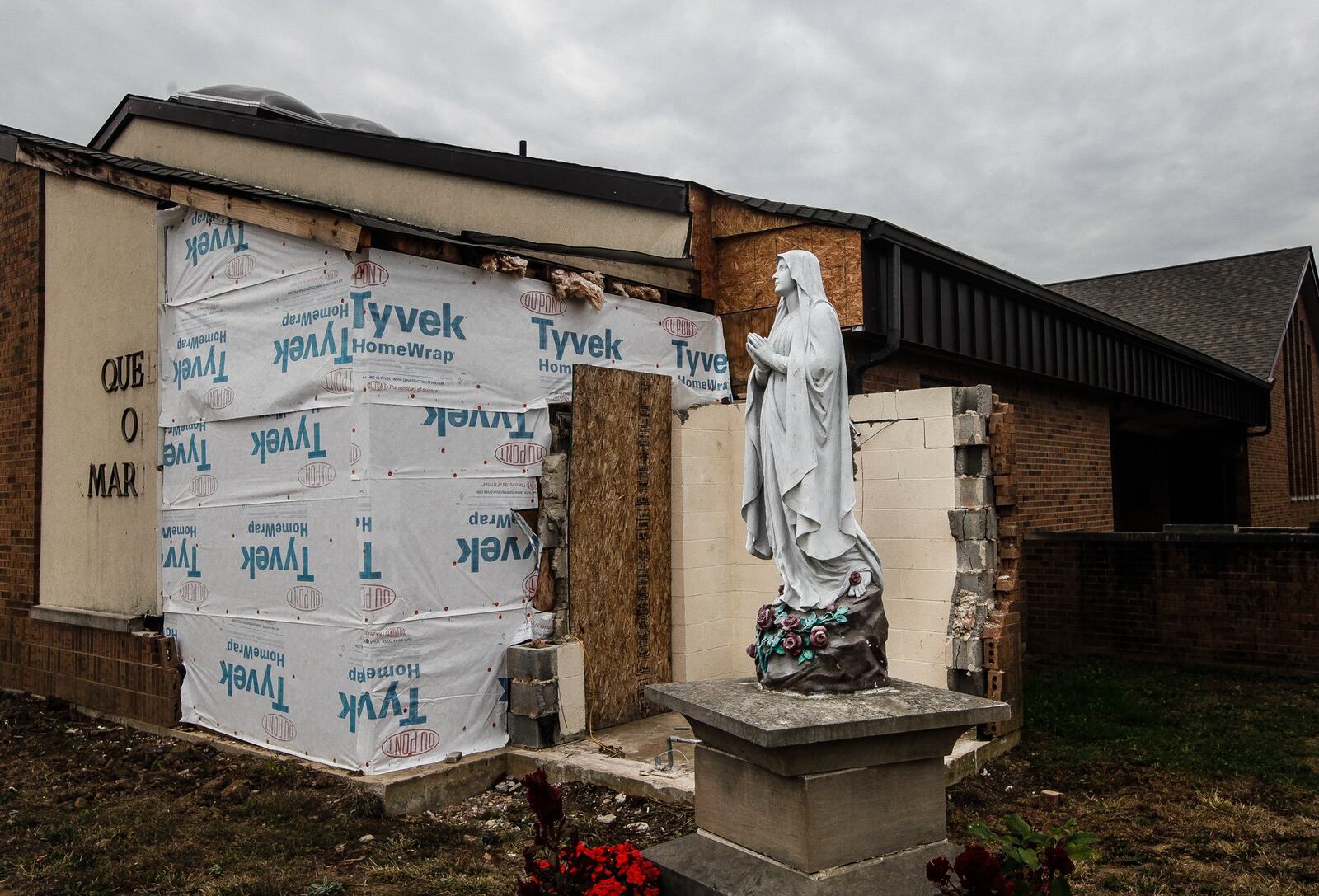 Queen of Martyrs Church on Cedar Ridge Road in Dayton was damaged in the tornado. CHRIS STEWART / STAFF