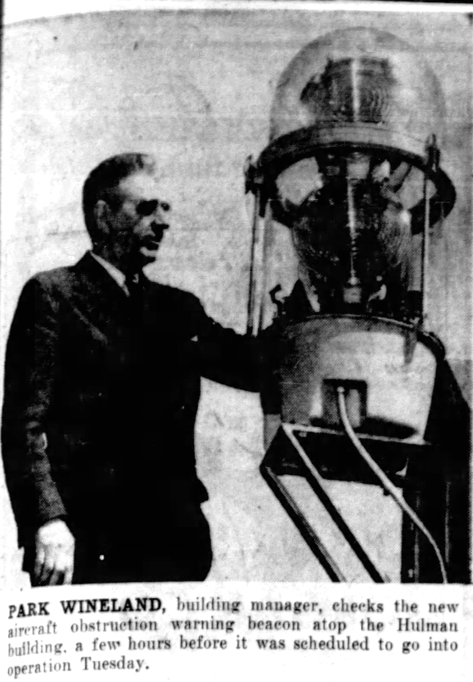 April 26, 1949: Aerial warning beacon ready on Hulman Building. DAYTON DAILY NEWS ARCHIVES