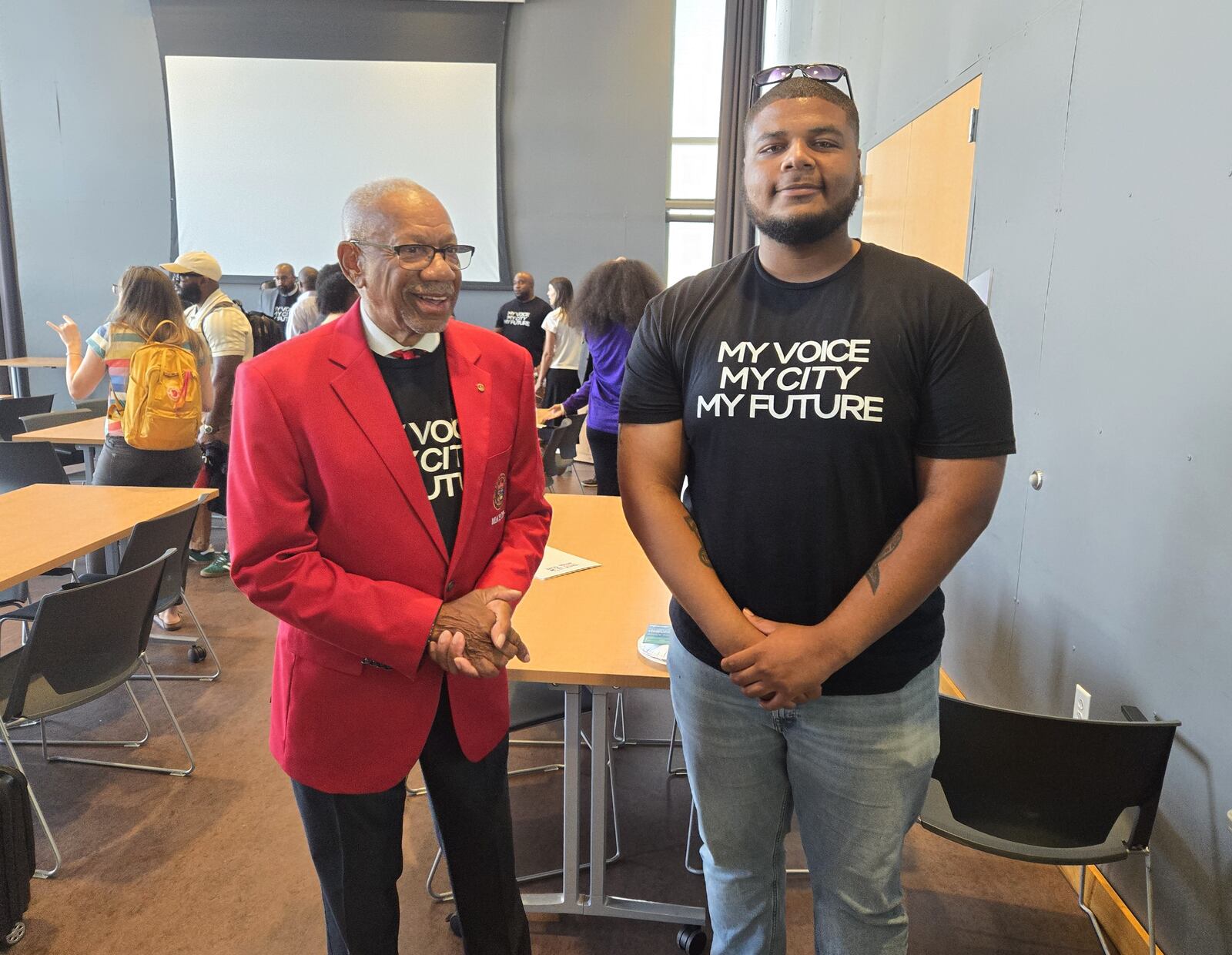 Mayor Jeffrey J. Mims with community activist Chaz Amos.