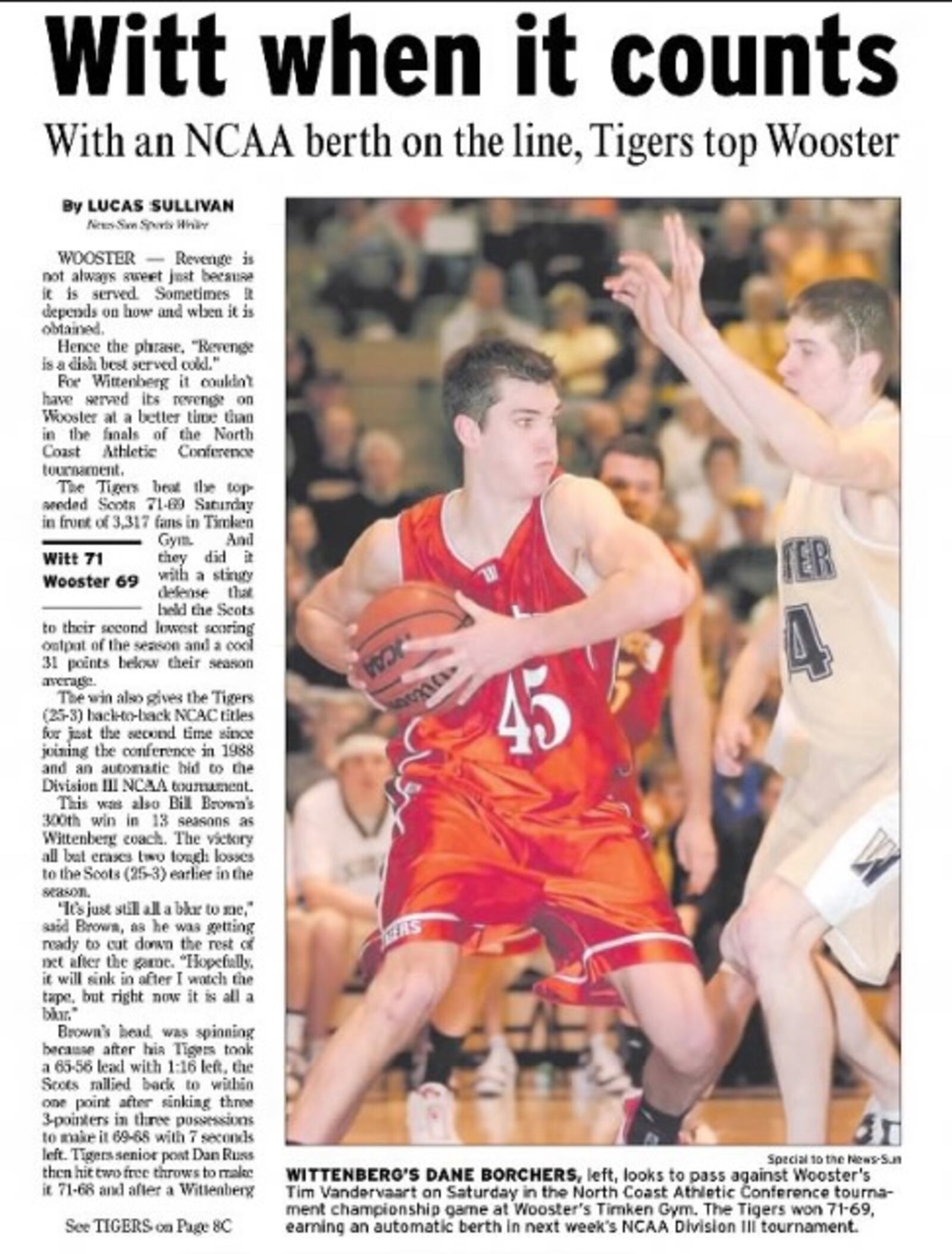 The front page of the Springfield News-Sun sports section on Feb. 26, 2006.