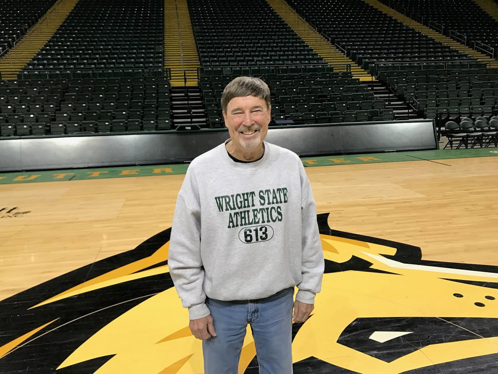 Longtime Wright State clock operator Mike Zink pictured last week at the Nutter Center. Tom Archdeacon/CONTRIBUTED