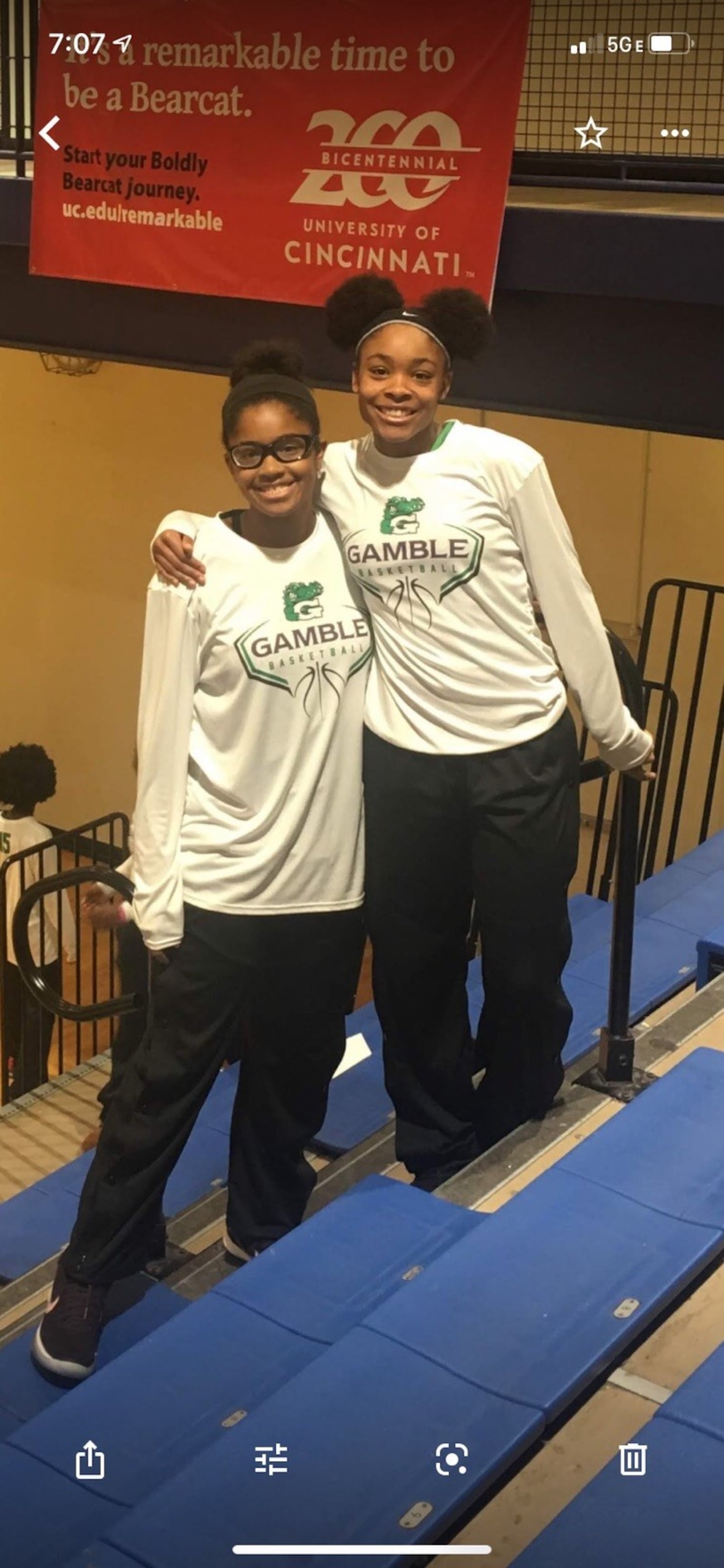 Laila Christmon (left) and her older sister Simone when both were basketball players at Gamble Montessori High in Cincinnati (Contributed Photo).