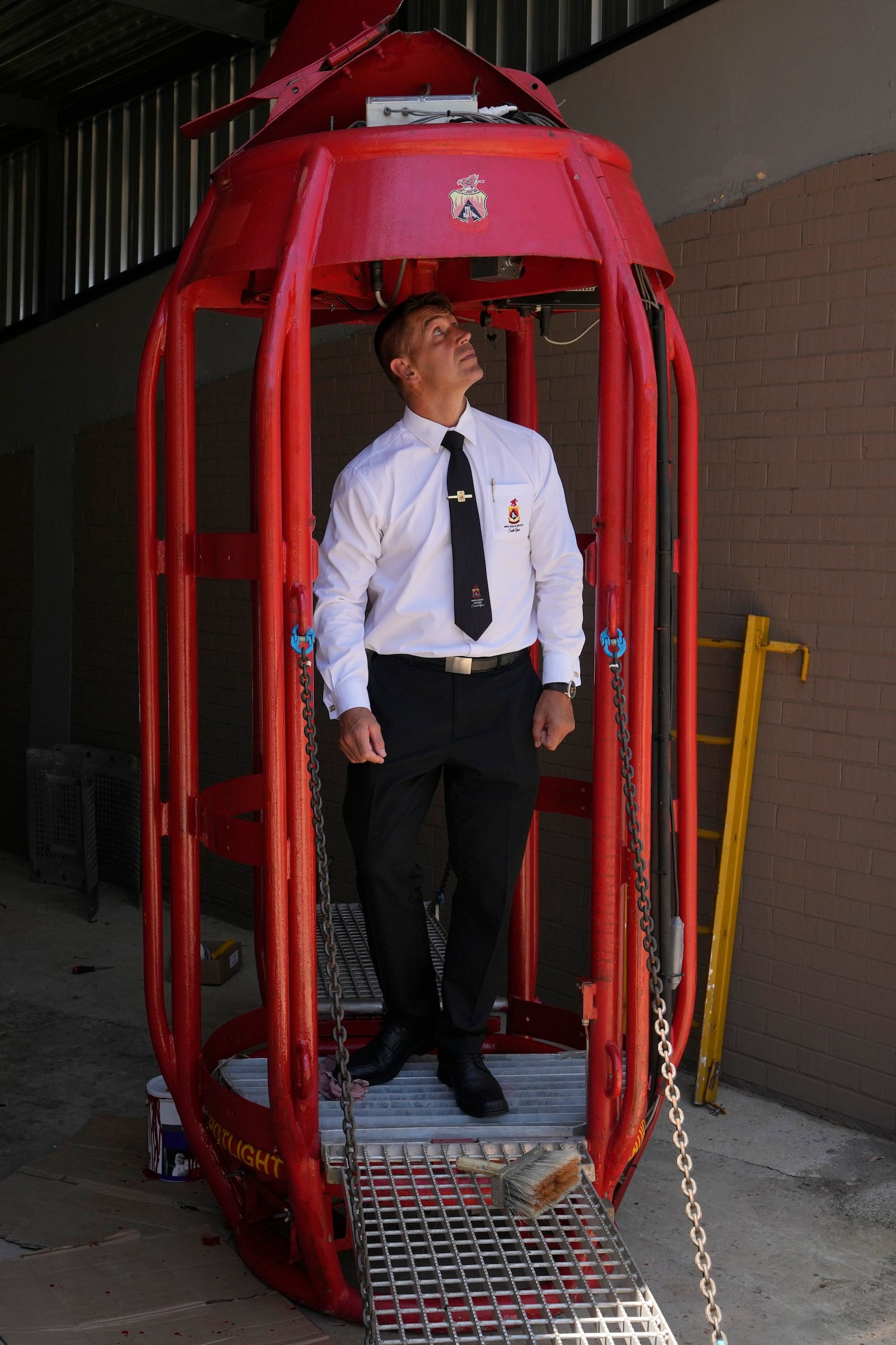 Mannas Fourie, CEO of Mines Rescue Services, inspects the mobile rescue winder that was used to rescue miners, during an interview in Carletonville, South Africa, Tuesday, Jan. 21, 2025. (AP Photo/Themba Hadebe)