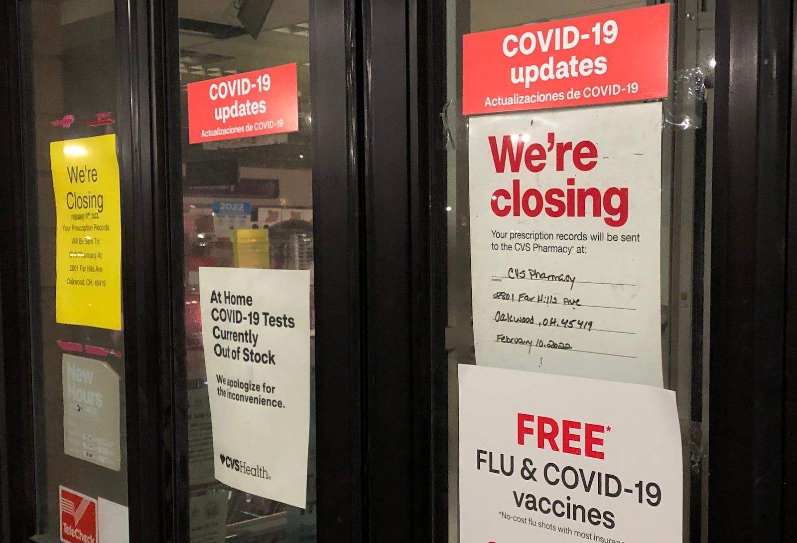 Signs on the door of the CVS Pharmacy at 524 E. Stroop Road in Kettering say the store will close Feb. 10.