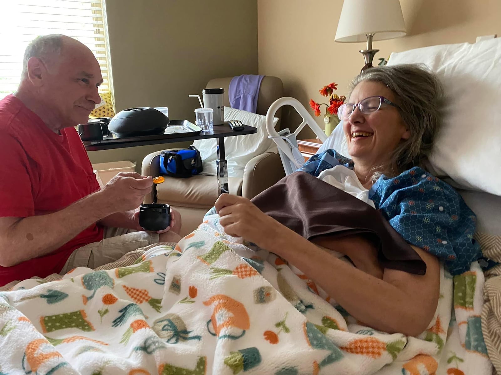 Steve Lininger with his wife Terri during her recovery. Terri suffered a severe brain injury several years ago and collapsed in the shower in 2022. Doctors feared that she would never regain consciousness. CONTRIBUTED