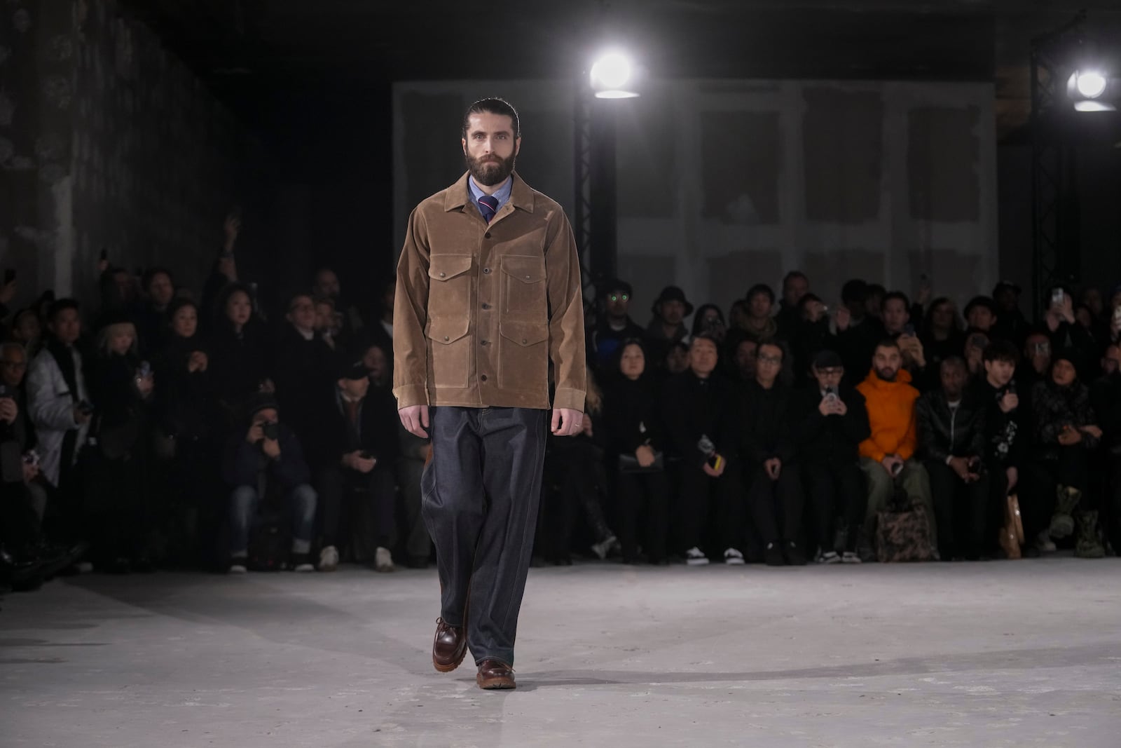 A model wears a creation as part of the men's Junya Watanabe Fall-Winter 2025-2026 collection, that was presented in Paris, Friday, Jan. 24, 2025. (AP Photo/Thibault Camus).