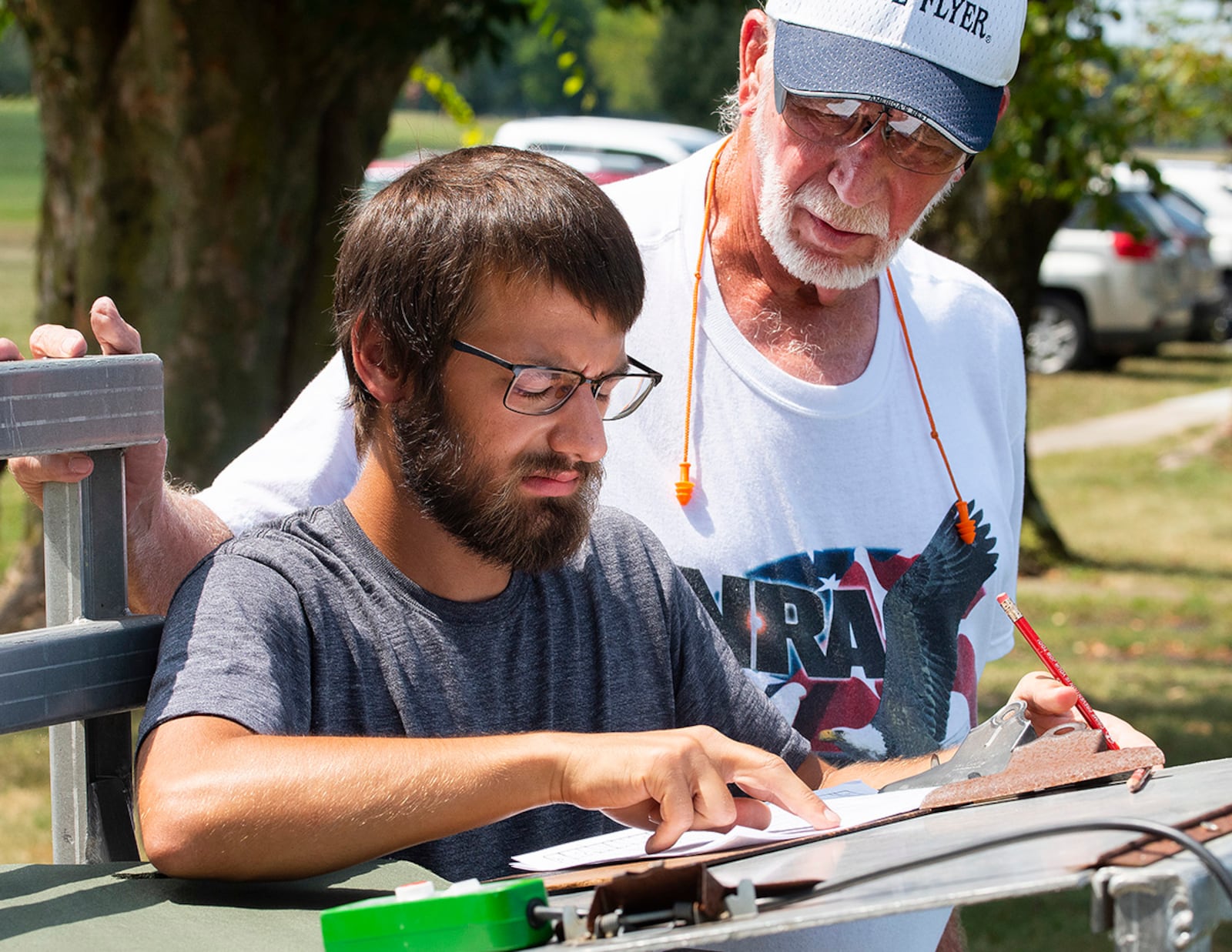 David Miotke, who works at the 88th Force Support Squadron’s Rod and Gun Club, keeps score during Retiree Trap League shooting Aug. 24 at Wright-Patterson Air Force Base. The club is open for both individual and league shooting. U.S. AIR FORCE PHOTO/R.J. ORIEZ