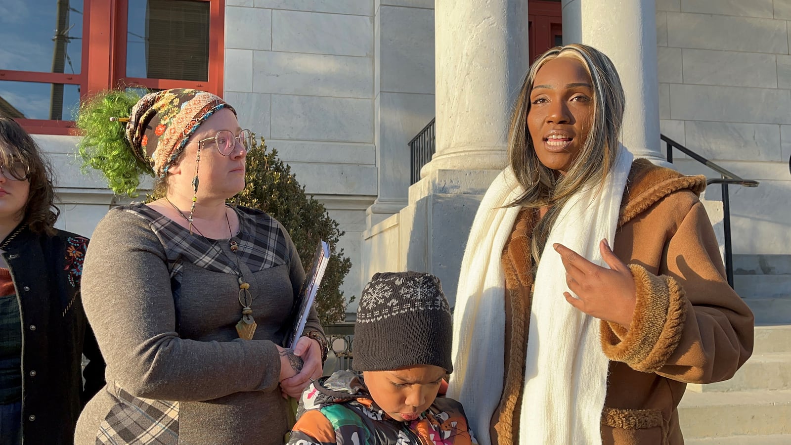 Viridis Green and Alice Wood, members of the Dayton Tenant Union, on Wednesday, Nov. 1, 2023, talk about the need for more funding to improve housing conditions in Dayton. They also are urging the city to improve tenant protections and assistance. CORNELIUS FROLIK / STAFF