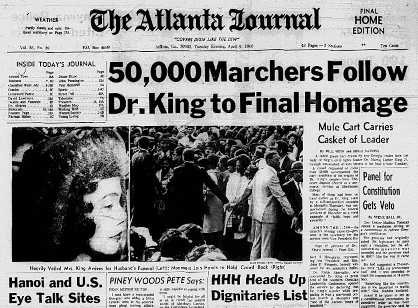 Front pages from Atlanta newspapers in the days after MLK's death