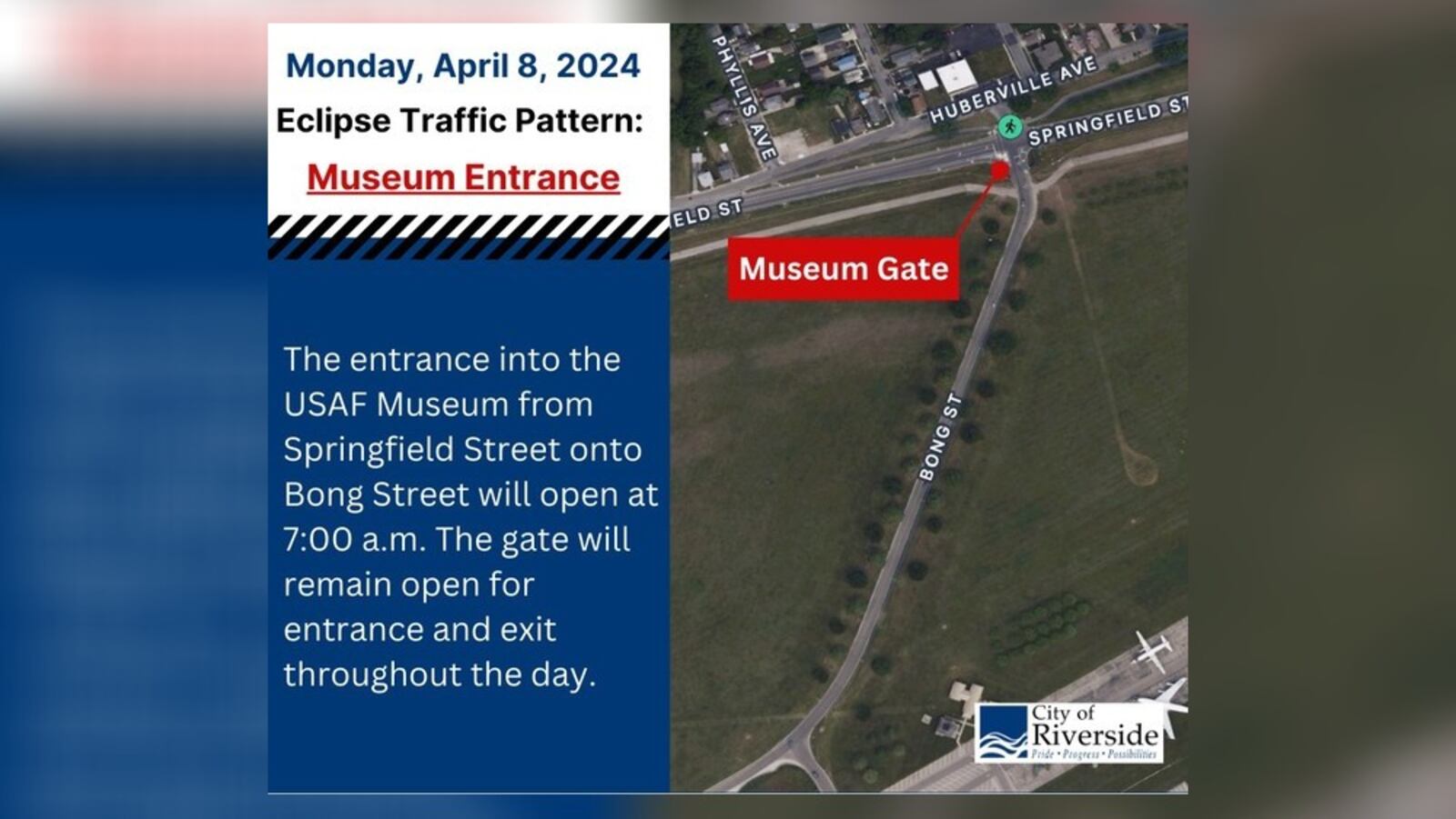 Monday’s total solar eclipse has Riverside planning for a weeklong state of emergency, as the city says it expects heavy traffic near Wright-Patterson Air Force Base and the National Museum of the U.S. Air Force. The city is making some traffic pattern changes near those areas. CONTRIBUTED