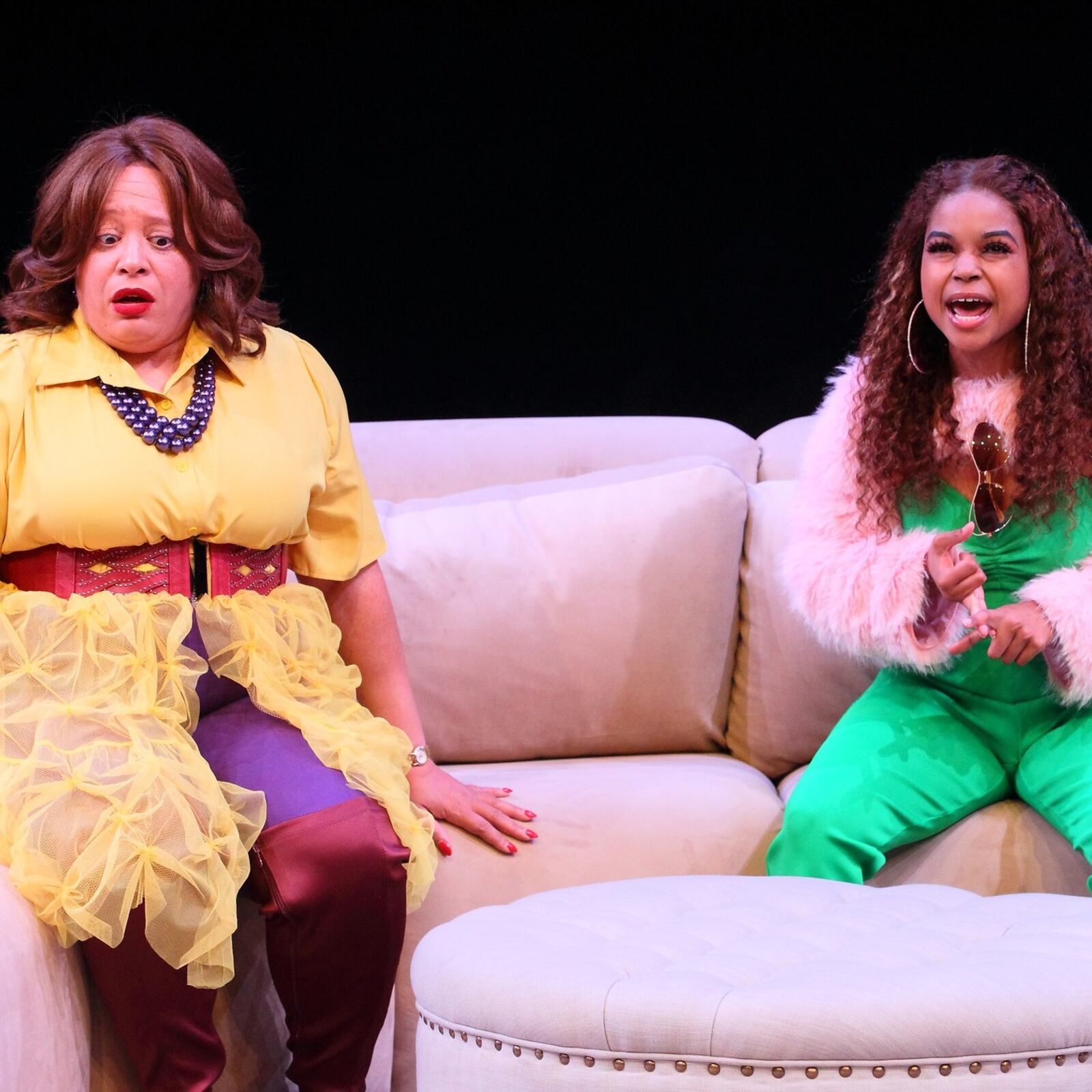 Keisha Kemper (left as aging diva Anna Campbell) and Bryana Bentley (as feisty budding actress Precious "Pete" Watson) collide in the Human Race Theatre Company's production of "Angry, Raucous, and Shamelessly Gorgeous," slated through Nov. 12. SCOTT J. KIMMINS