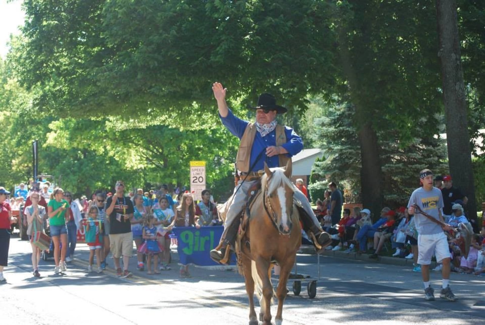 Doug Sorrell rides in a parade dressed as Rooster Cogburn, the one-eyed sheriff made famous in the movies by John Wayne in an Oscar winning performance in 1975 and later by Jeff Bridges. CONTRIBUTED