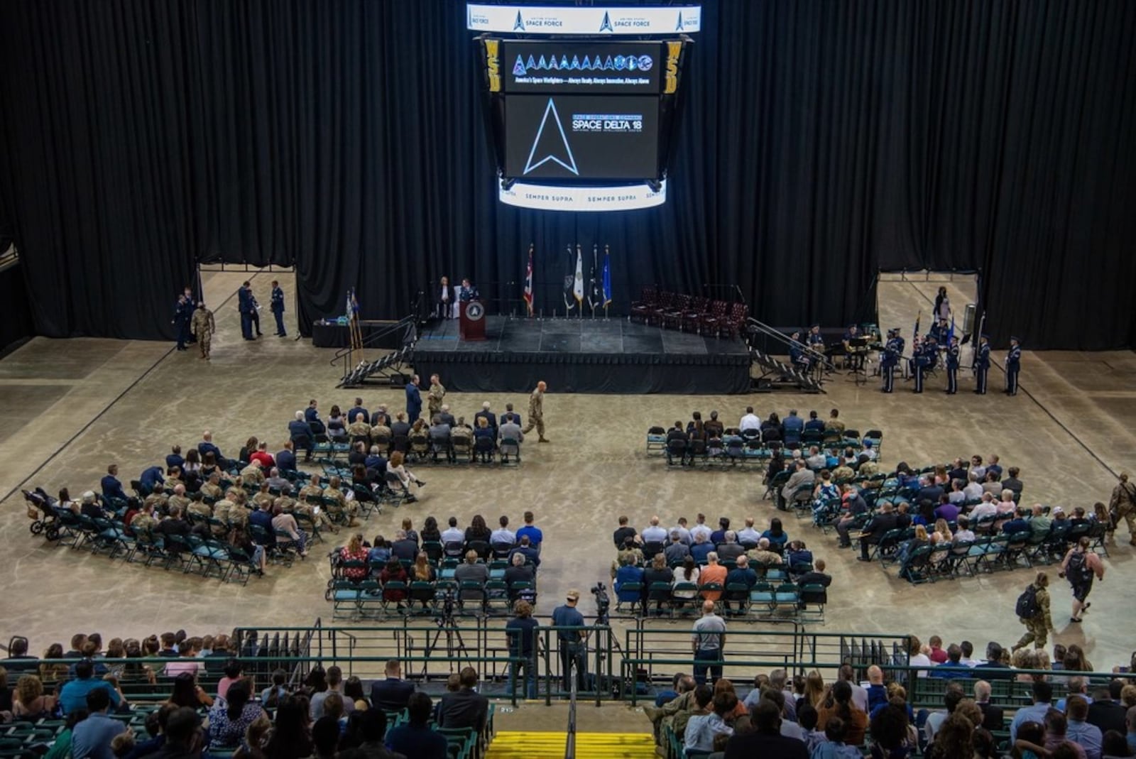 Space Operations Command's newest Delta, Space Delta 18, was activated and the National Space Intelligence Center (NSIC) was established during a ceremony at the Nutter Center on June 24, 2022. (U.S. Space Force photo by Senior Airman Jack Gardner)