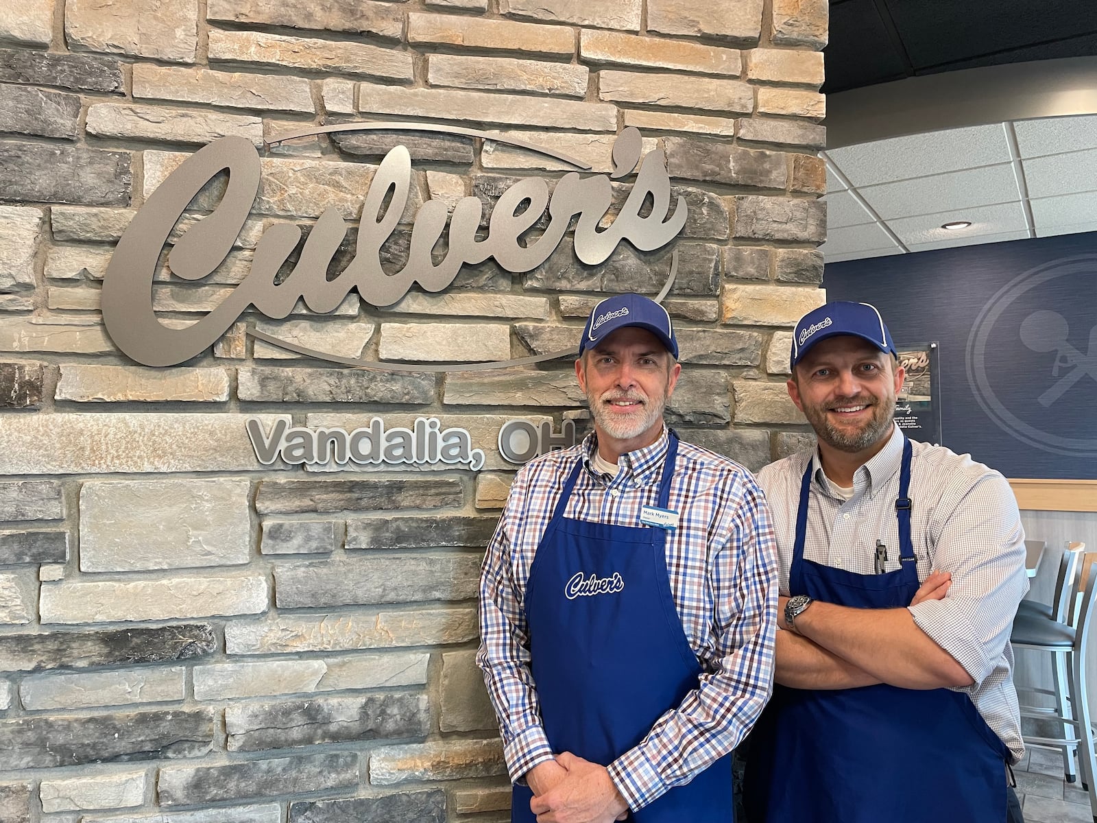 Culver’s, a Wisconsin-based restaurant chain, is now open at 6425 Miller Lane in Vandalia. Business partners Mark Myers (left) and Derek Potts stand together in the front entrance.