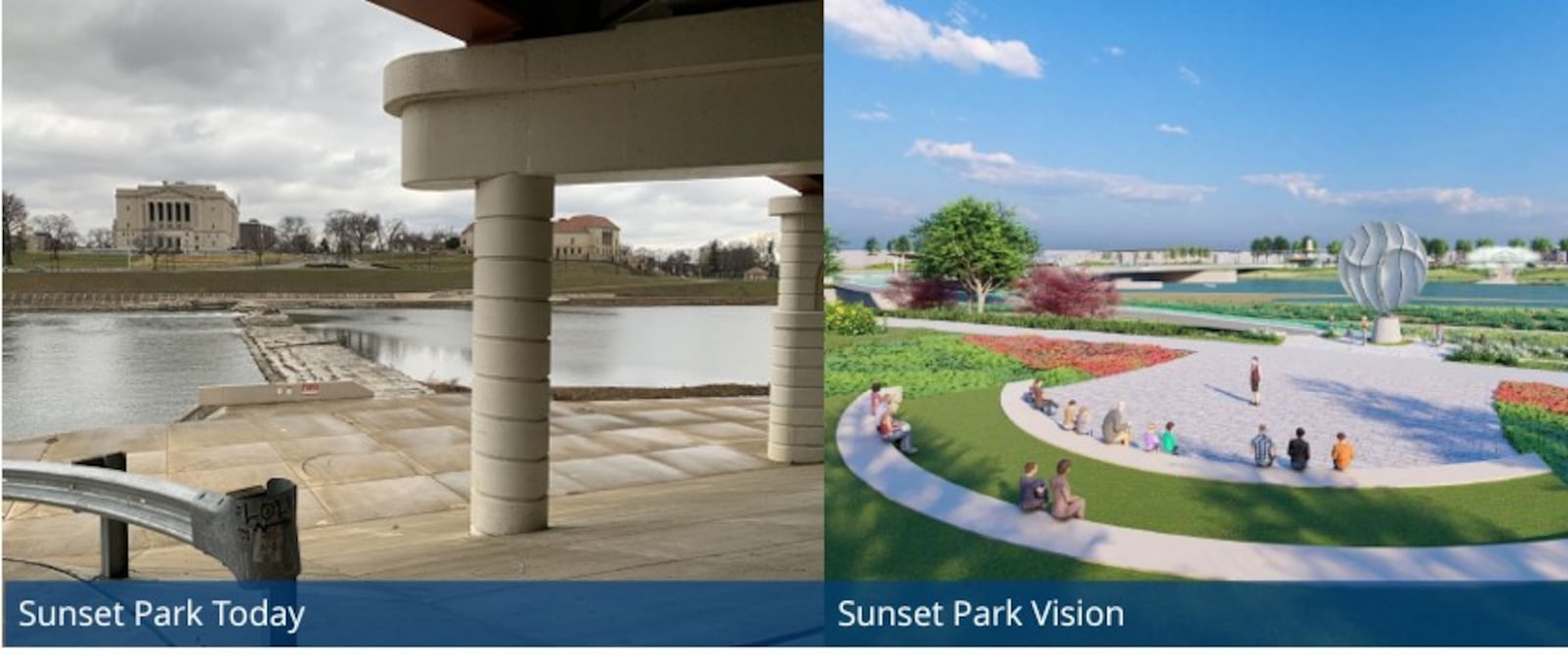 A photo of the proposed Sunset Park today and a rendering showing what the vision is for the park. CONTRIBUTED