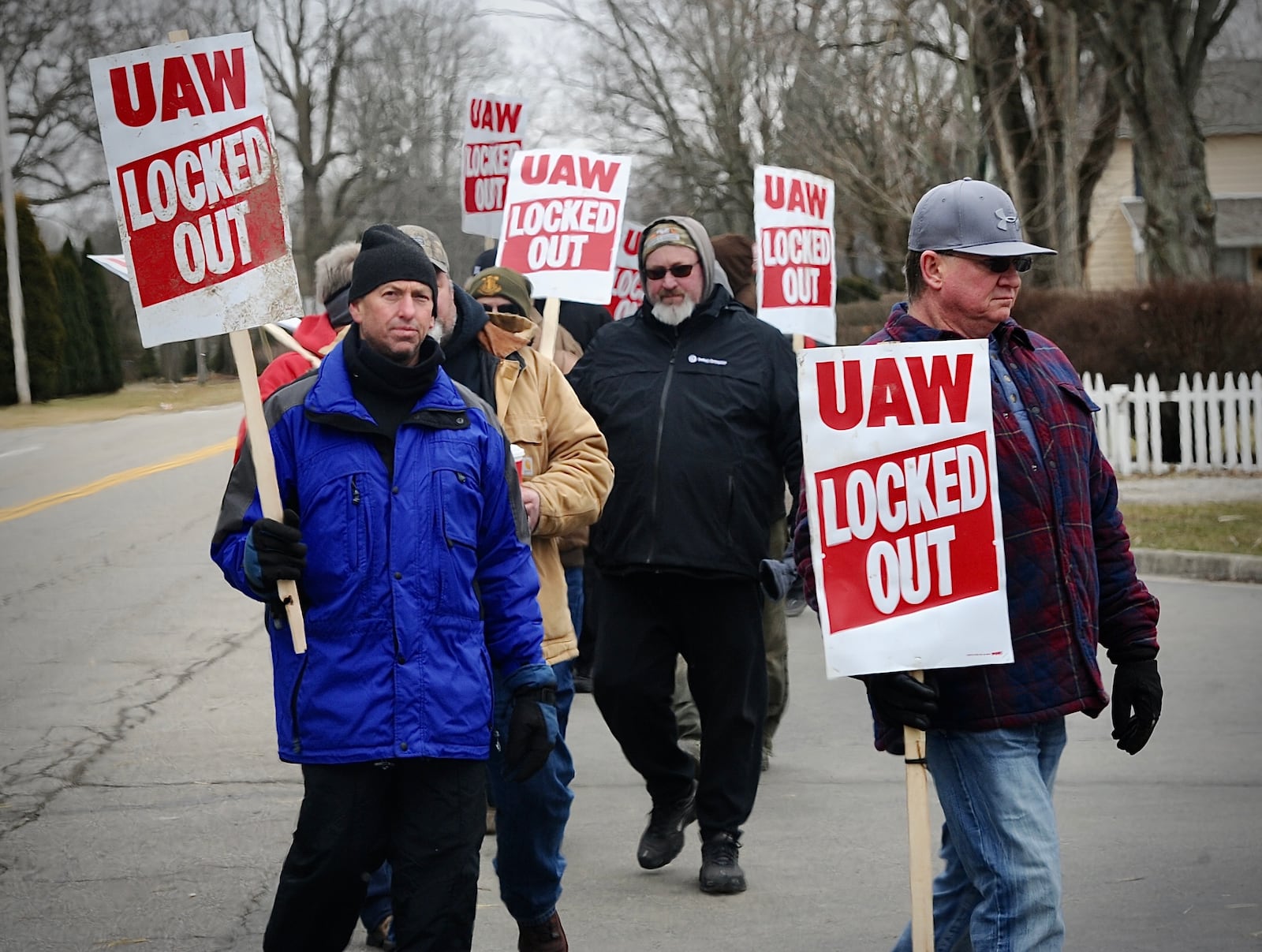 UAW employees of Collins Aerospace in Troy walk the picket line Wednesday February 23, 2022 after being locked out of the company.