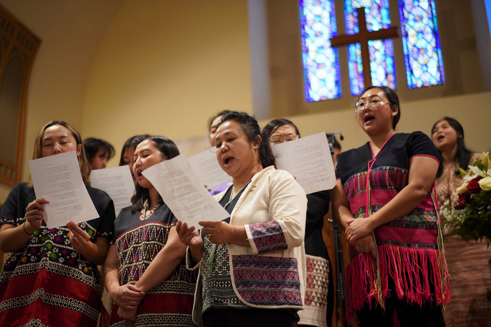 Parishioners sing during a Karen-language service at Indian lake Baptist Church, while celebrating 15 years of partnership with the 150-year-old congregation founded by Swedish immigrants, in Worthington, on Sunday Oct. 20, 2024.