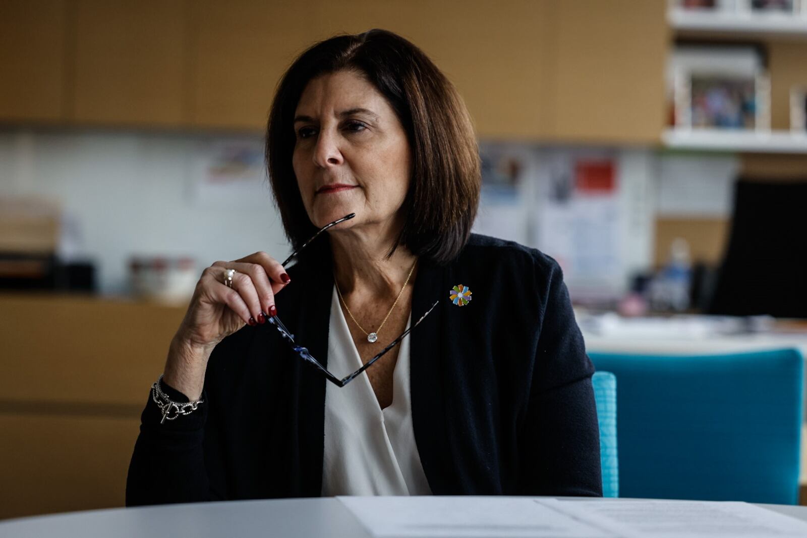 Debbie Feldman is the CEO of Dayton Children's Hospital. Feldman is being interviewed by Dayton Daily News reporter Samantha Wildow. JIM NOELKER/STAFF