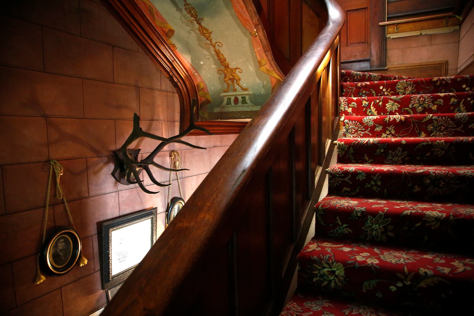 Two-inch gaps - dust channels - were designed along the stair treads at Mac-A-Cheek, one of the Piatt Castles in West Liberty. The channels made house keeping easier in the 25-room chateau built by Abram Piatt and completed in 1871. LISA POWELL / STAFF