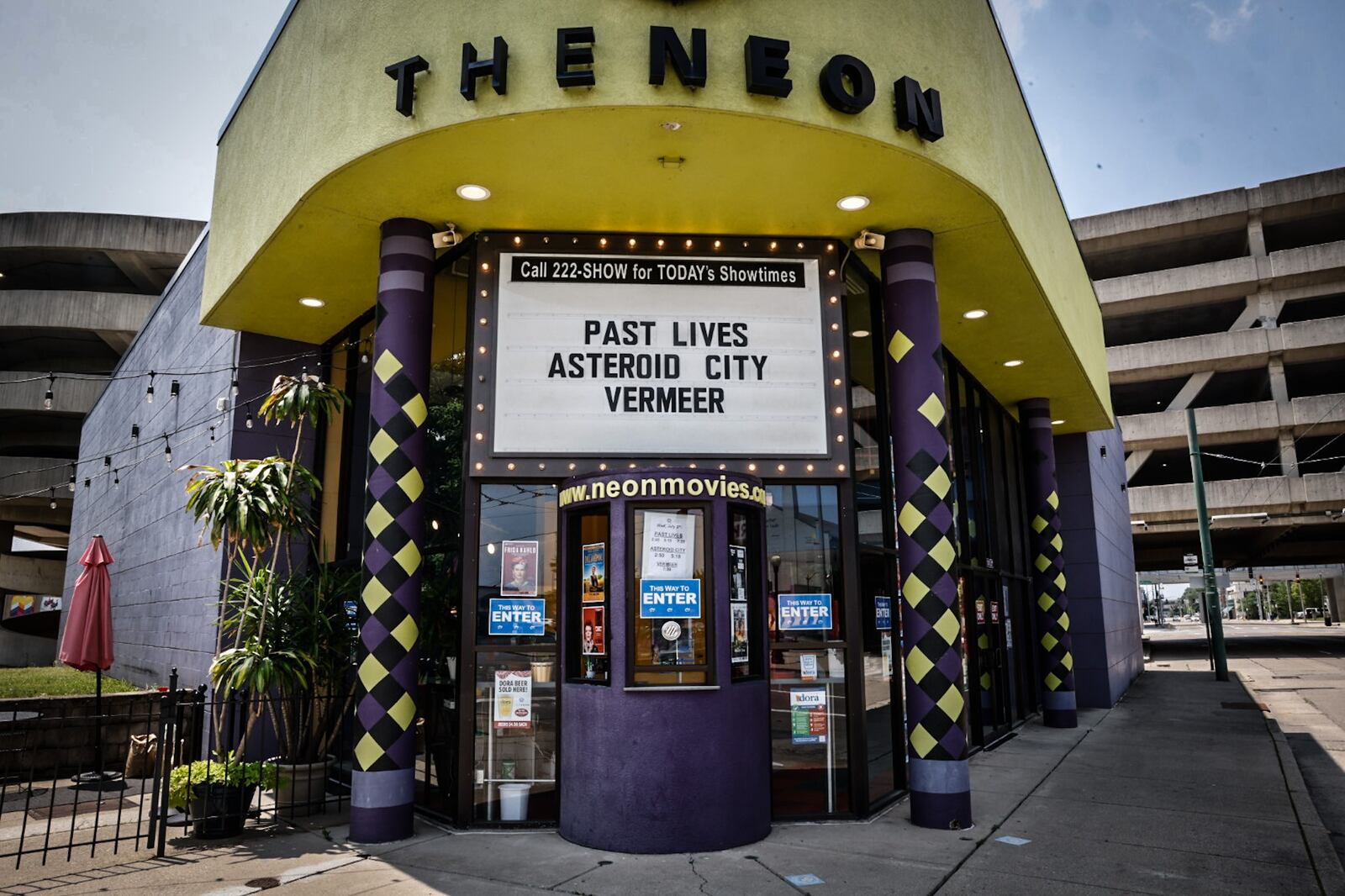 The marquee on the Neon Theatre is showing the documentary film, Vermeer and is a collaboration with the DAI to attract moviegoers. JIM NOELKER/STAFF