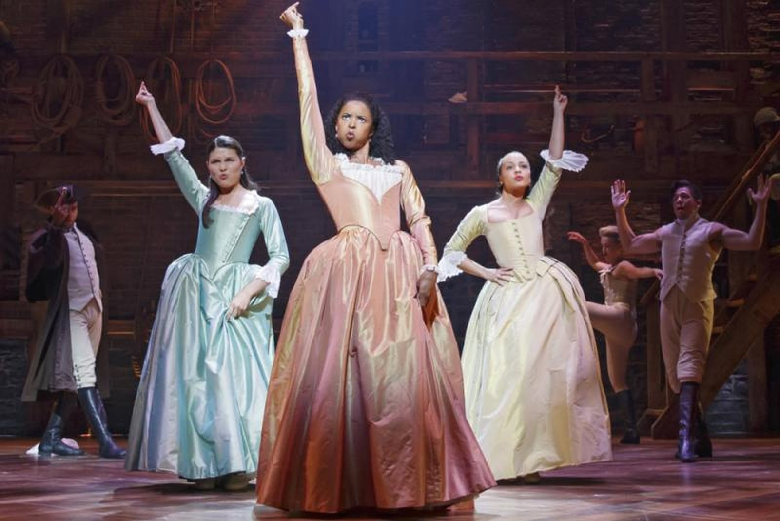 Phillipa Soo, Renee Elise Goldsberry, and Jasmine Cephas Jones respectively portrayed Eliza Hamilton, Angelica Schuyler, and Peggy Schuyler in the original Broadway production of “Hamilton." (Contributed Photo by Joan Marcus)