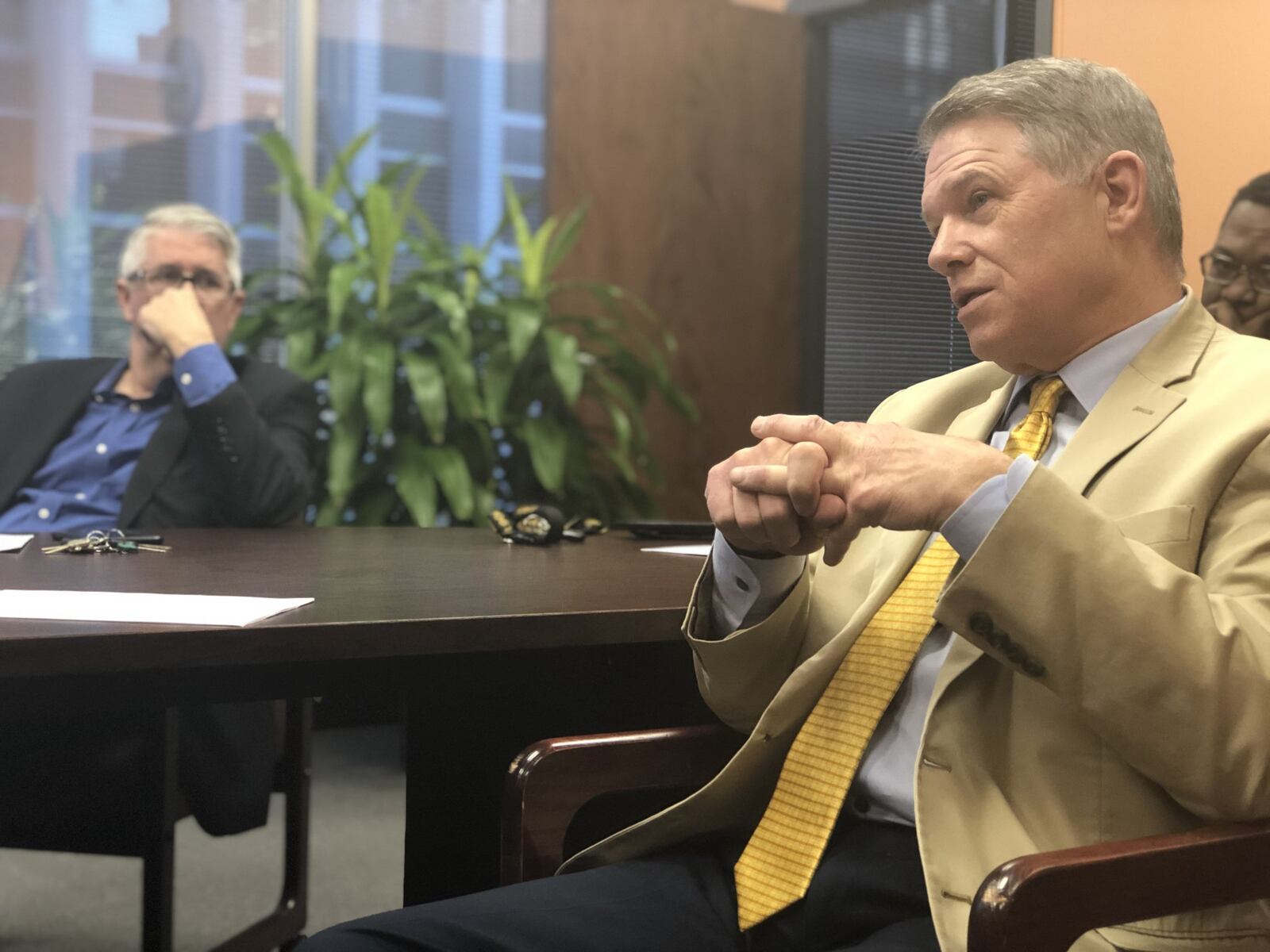 Dayton Police Chief Richard Biehl speaks at a Community Police Council meeting in 2019. Council members Scott Sliver and Dion Sampson are also pictured. CORNELIUS FROLIK / STAFF