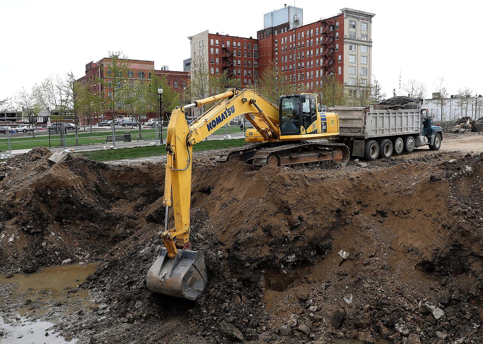 Steve Rauch Inc. subcontracted with Green Star Trucking for demolition and site preparation for Charles Simms townhome development in downtown Springfield earlier this year. The city awarded the $340,642 contract to Rauch in March. BILL LACKEY/STAFF